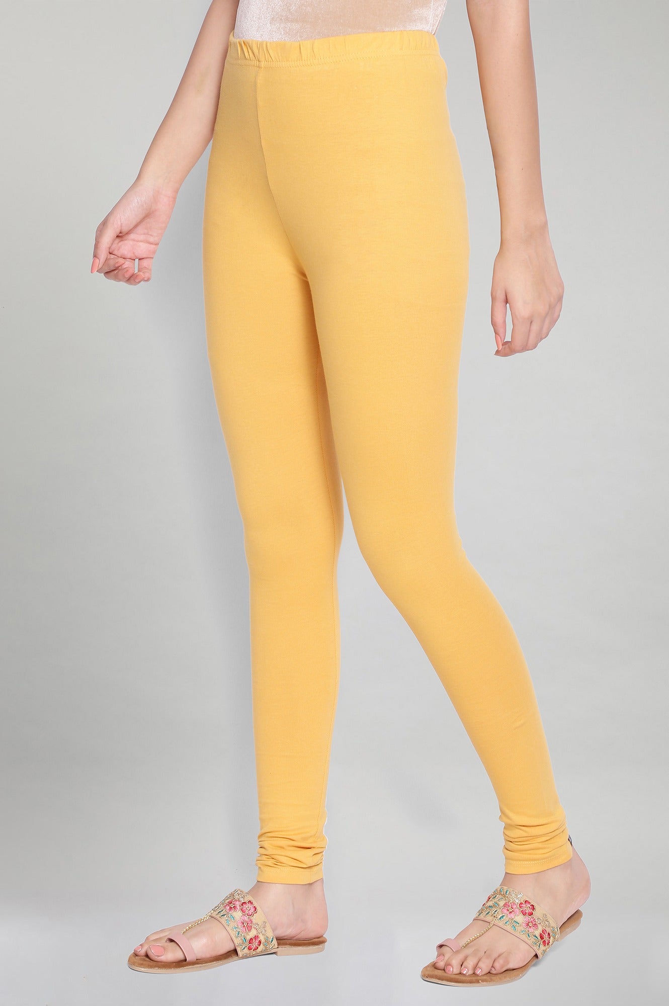 Yellow Solid Knitted Women Churidar