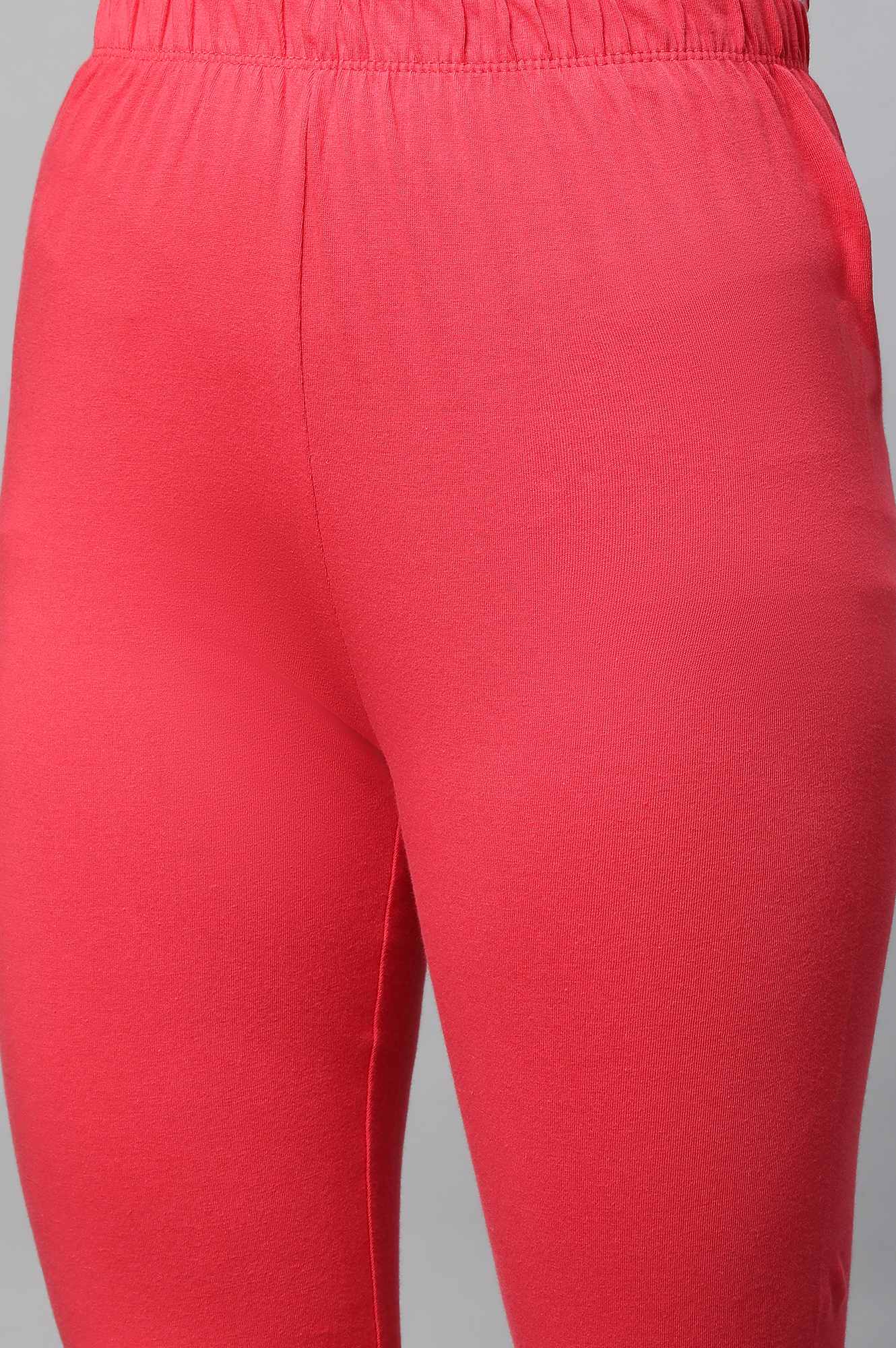 Red Solid Skinny Fit Cotton Churidar With Elasticated Waistband