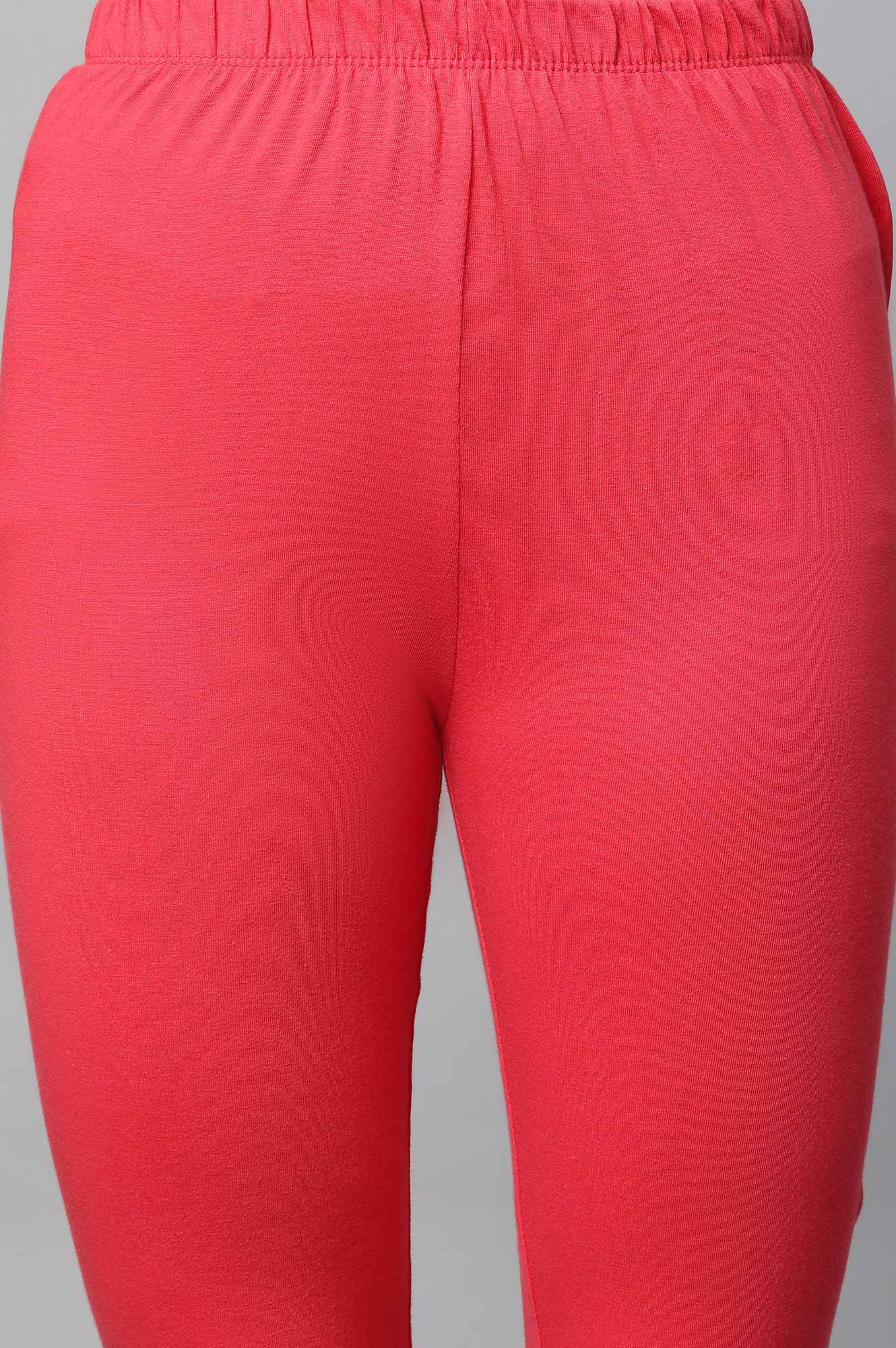 Red Solid Skinny Fit Cotton Churidar With Elasticated Waistband