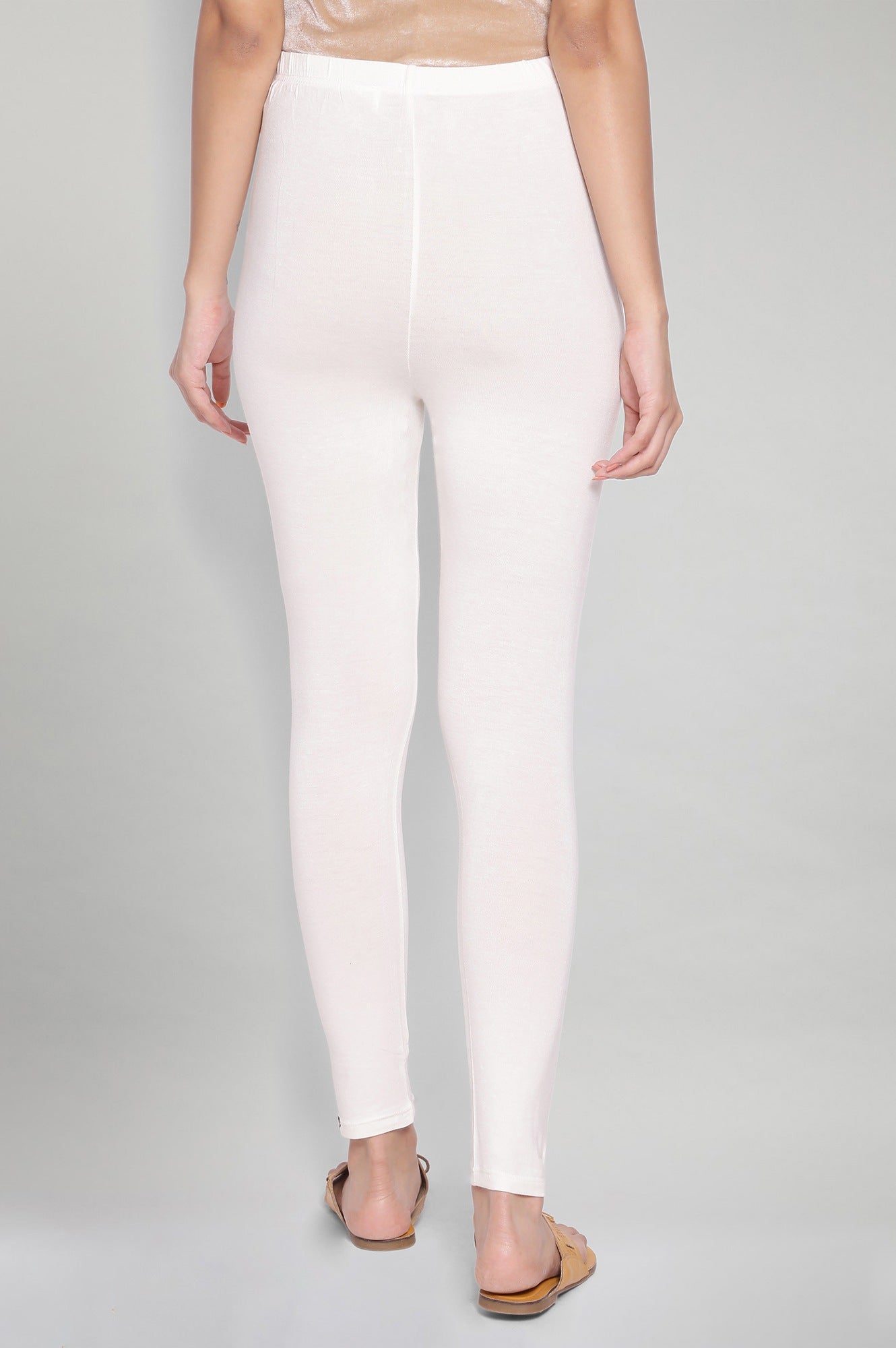White Solid Skinny Fit Tights With Elasticated Waistband