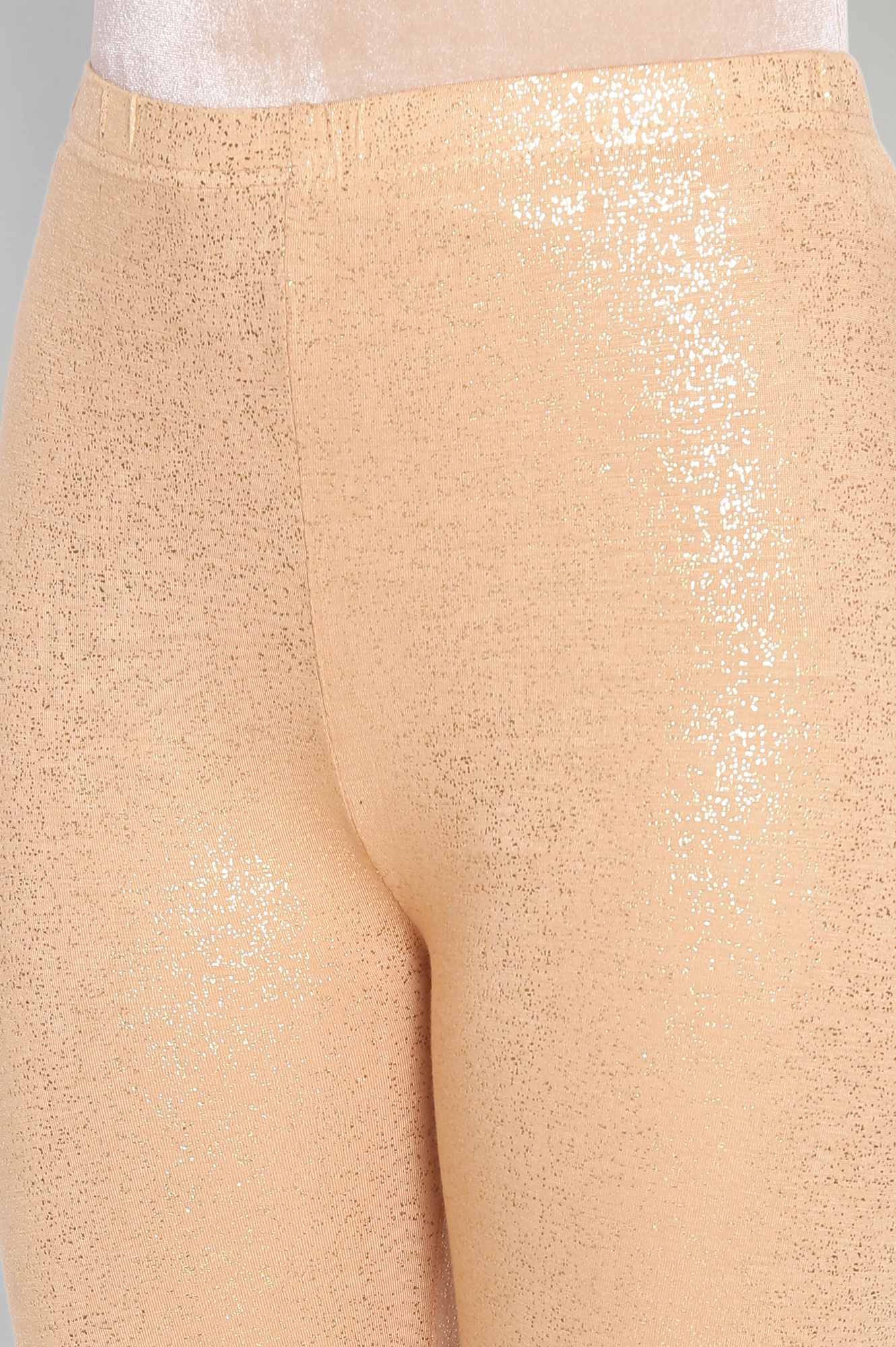 Gold Solid Skinny Fit Tights With Elasticated Waistband