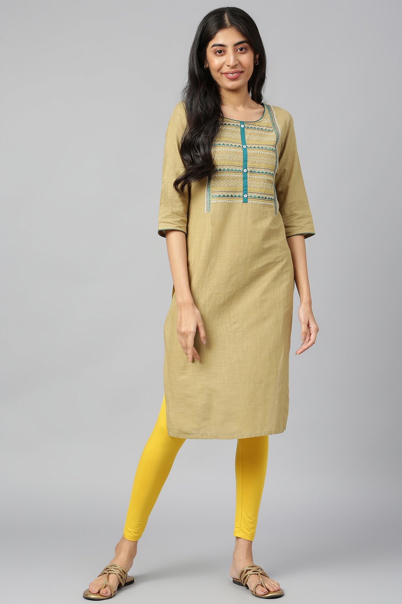 Yellow Solid Skinny Fit Tights With Elasticated Waist