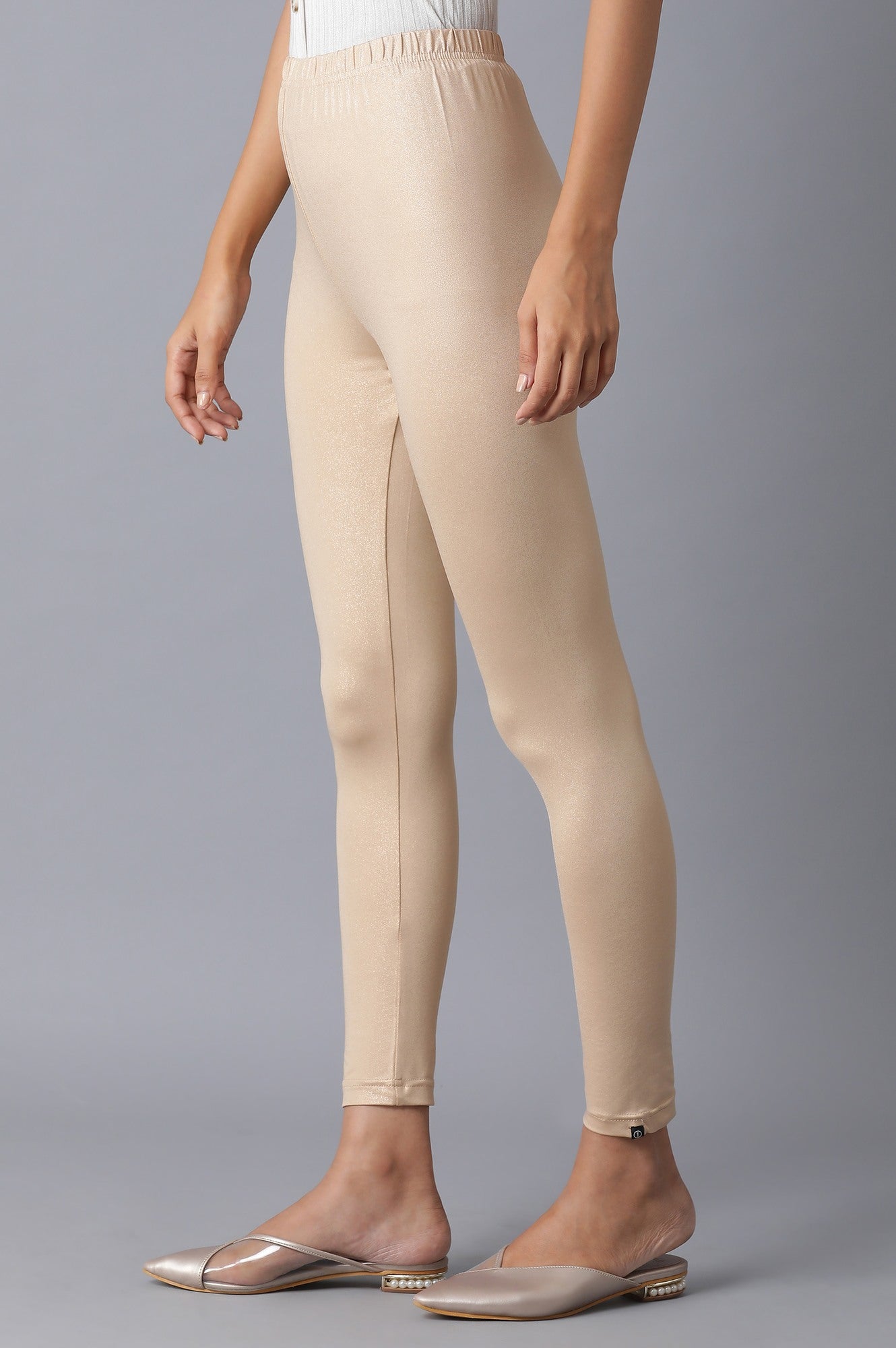Rose Gold Solid Skinny Fit Tights With Elasticated Waistband