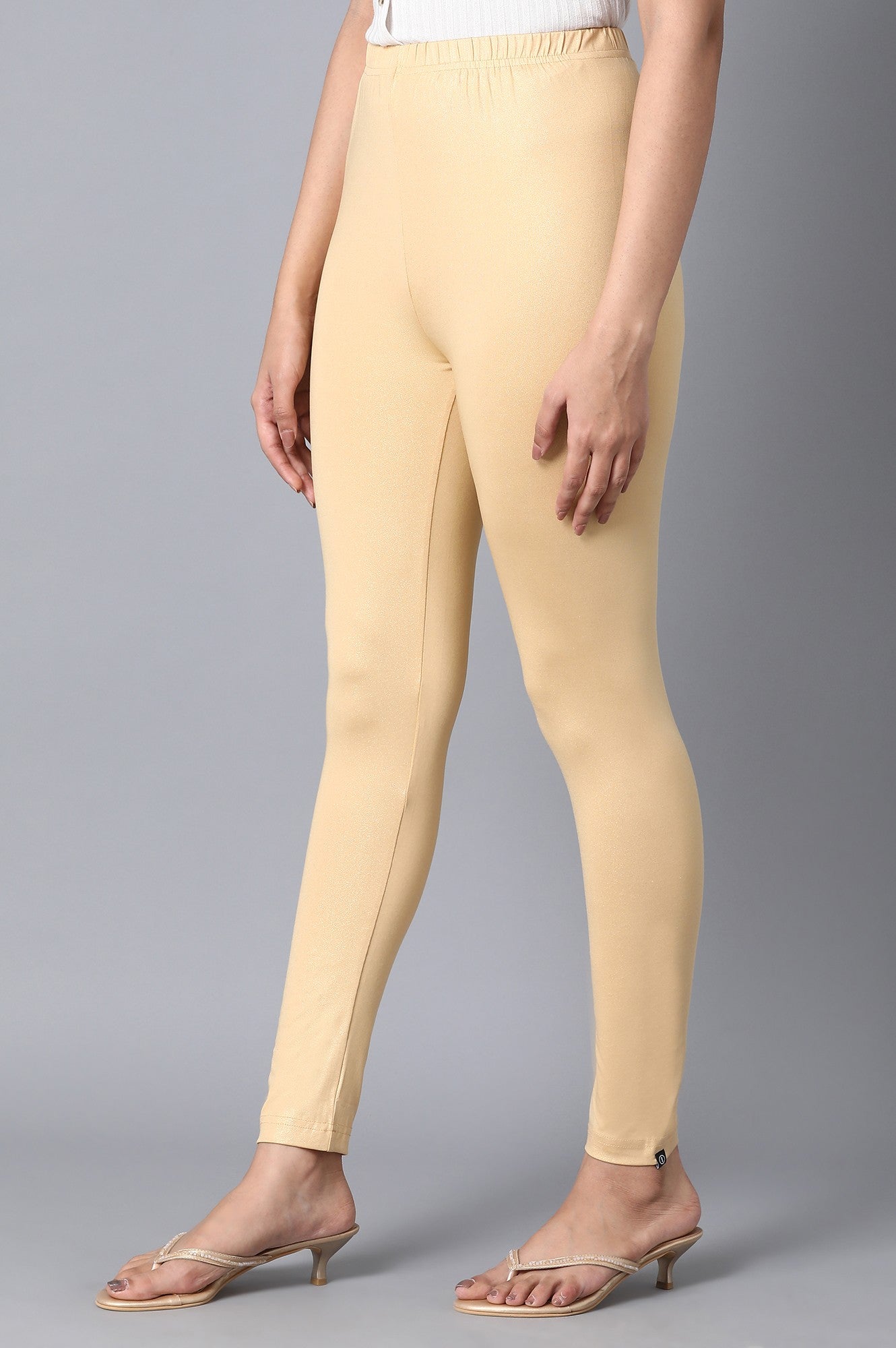 Gold Solid Skinny Fit Tights With Elasticated Waistband