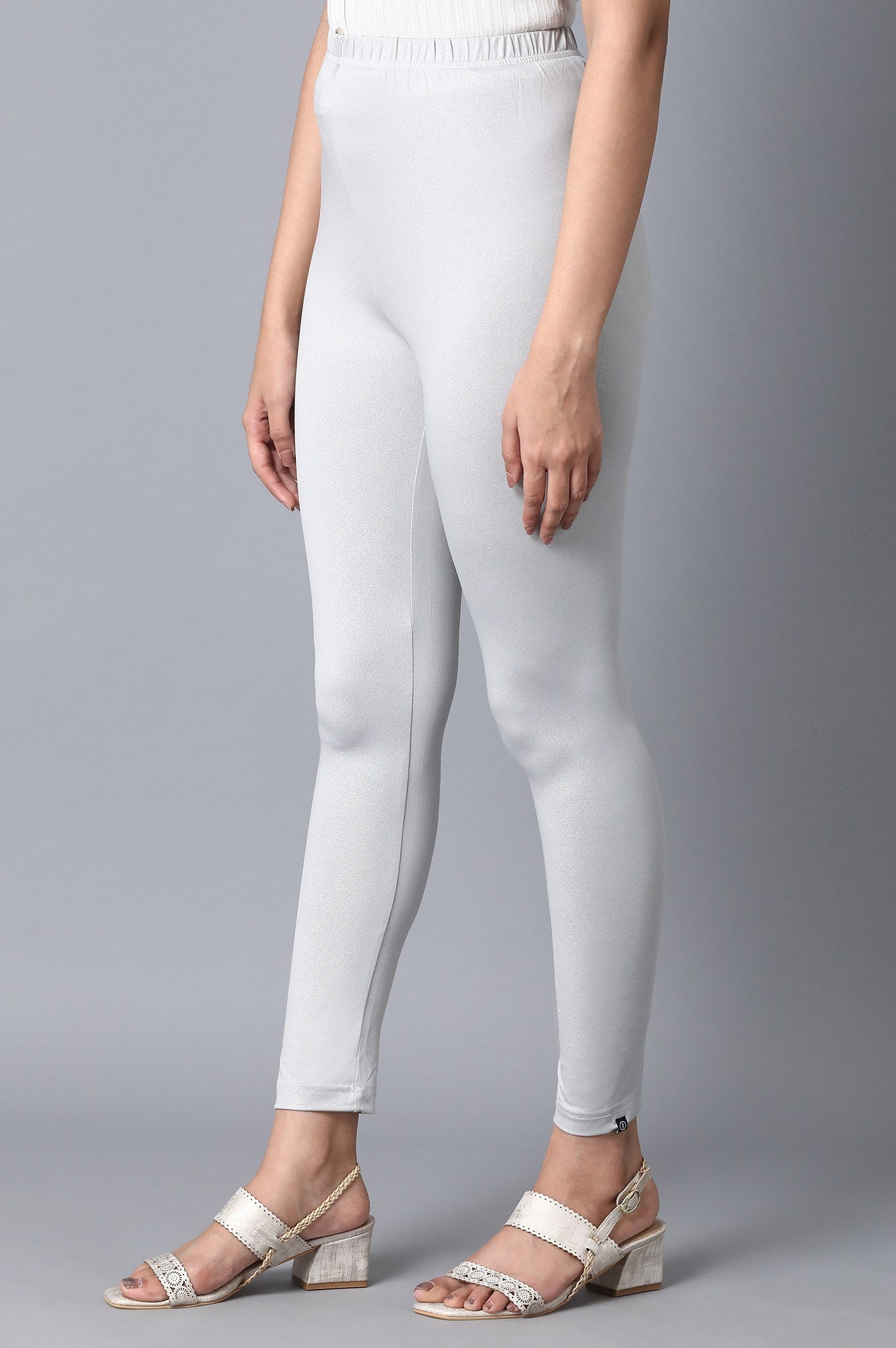 Silver Solid Skinny Fit Tights With Elasticated Waistband