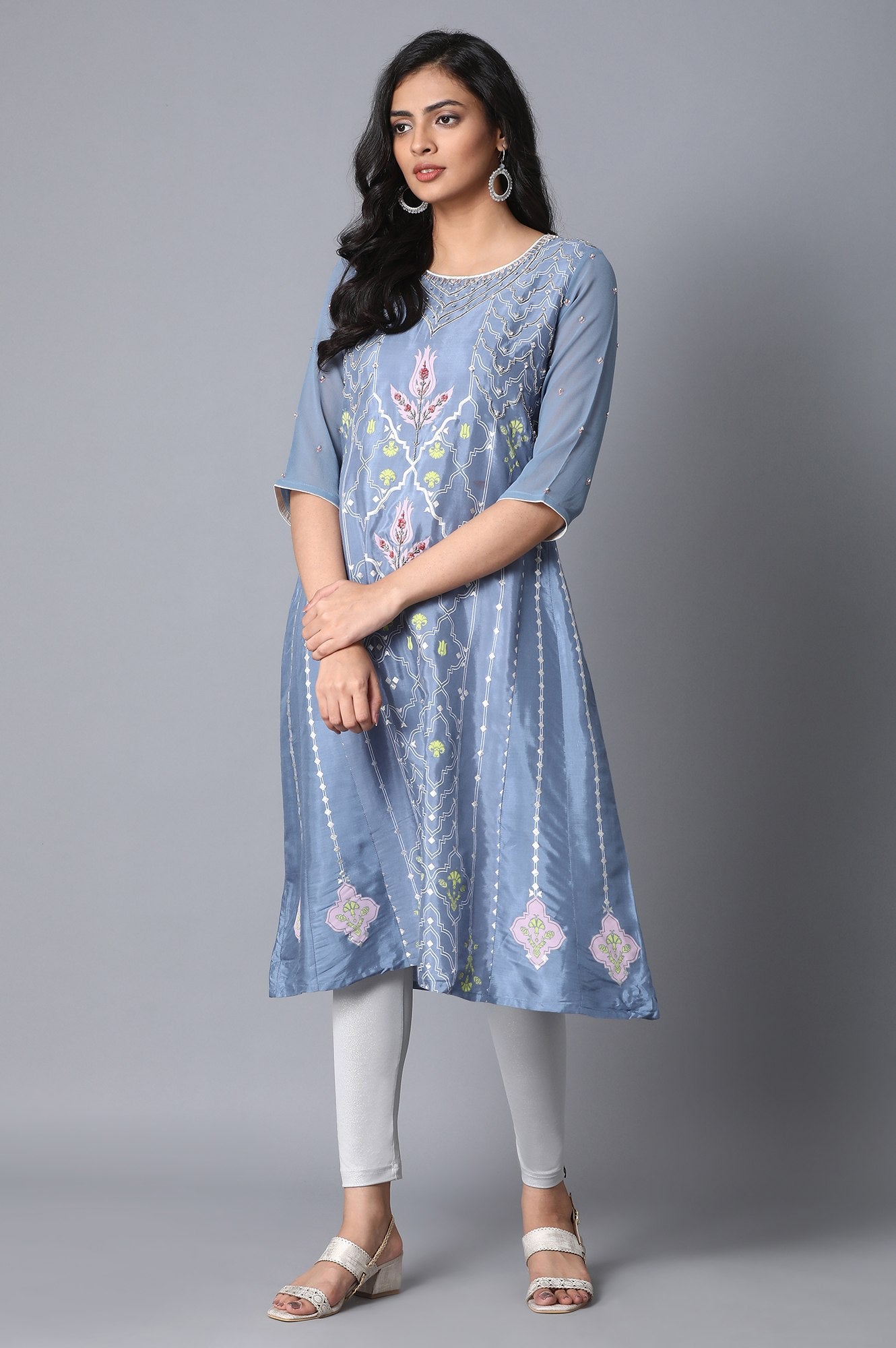 Silver Solid Skinny Fit Tights With Elasticated Waistband