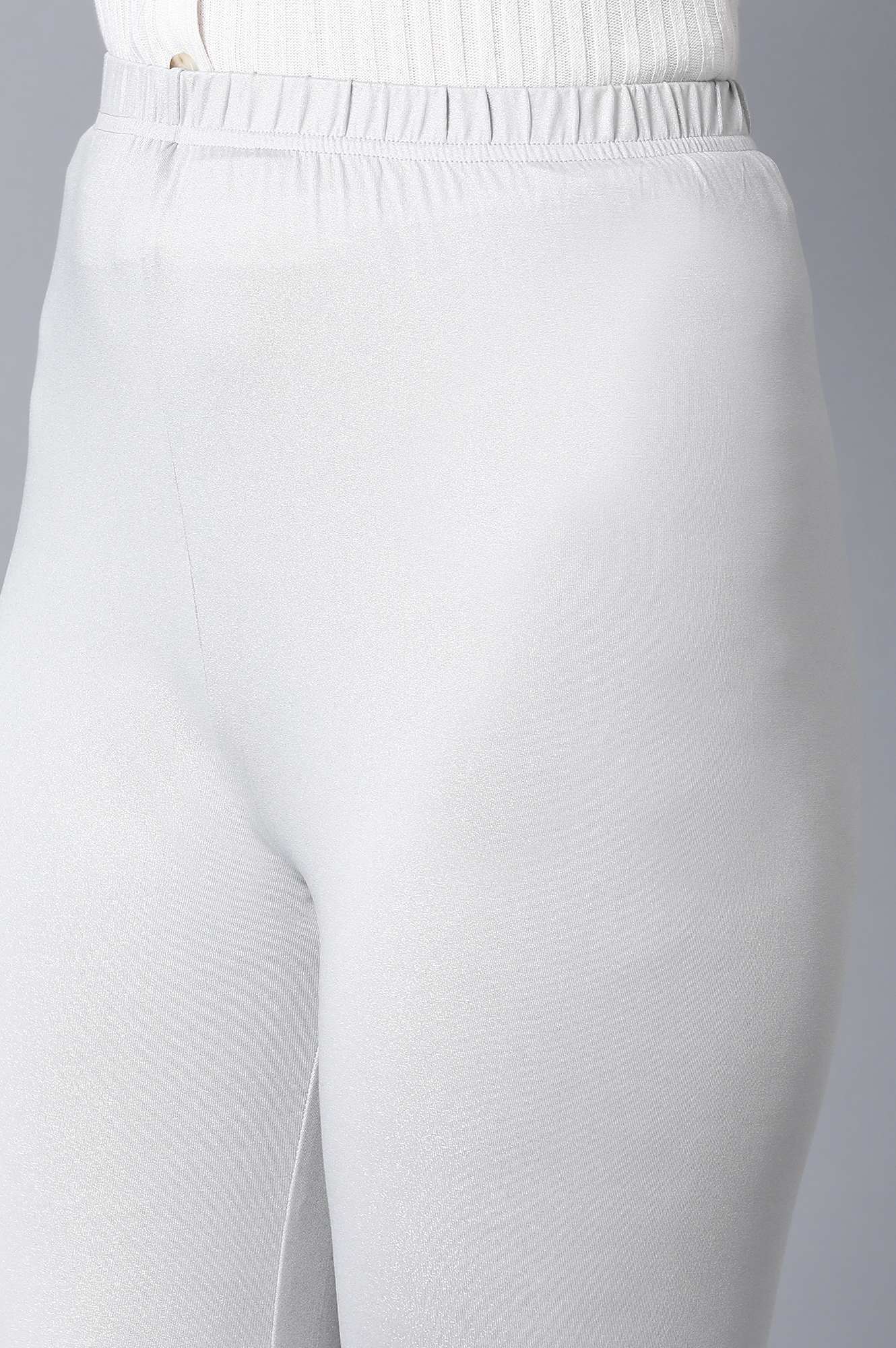 Silver Solid Skinny Fit Tights With Elasticated Waistband