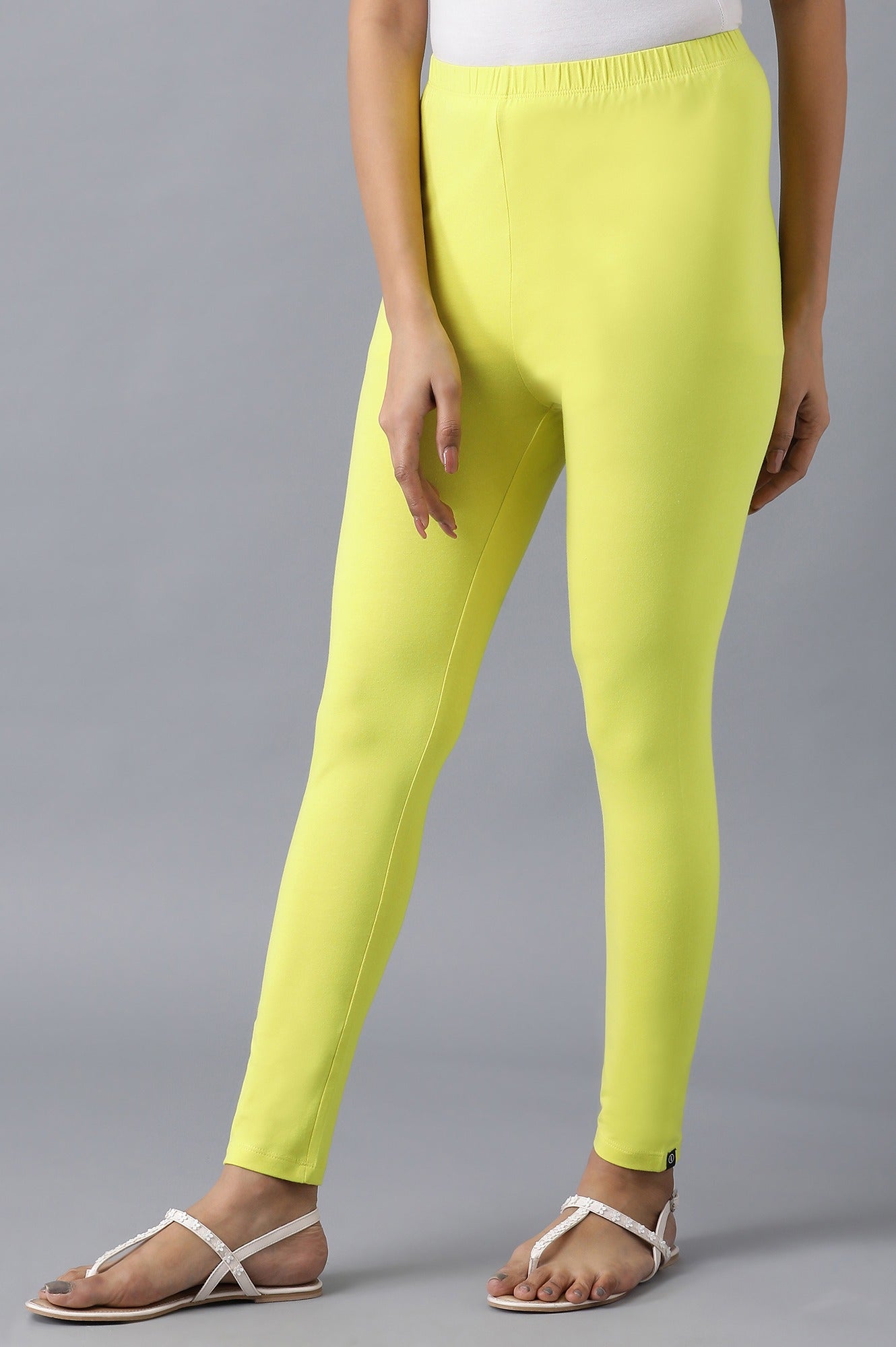Yellow Solid Skinny Fit Cotton Tights With Elasticated Waistband