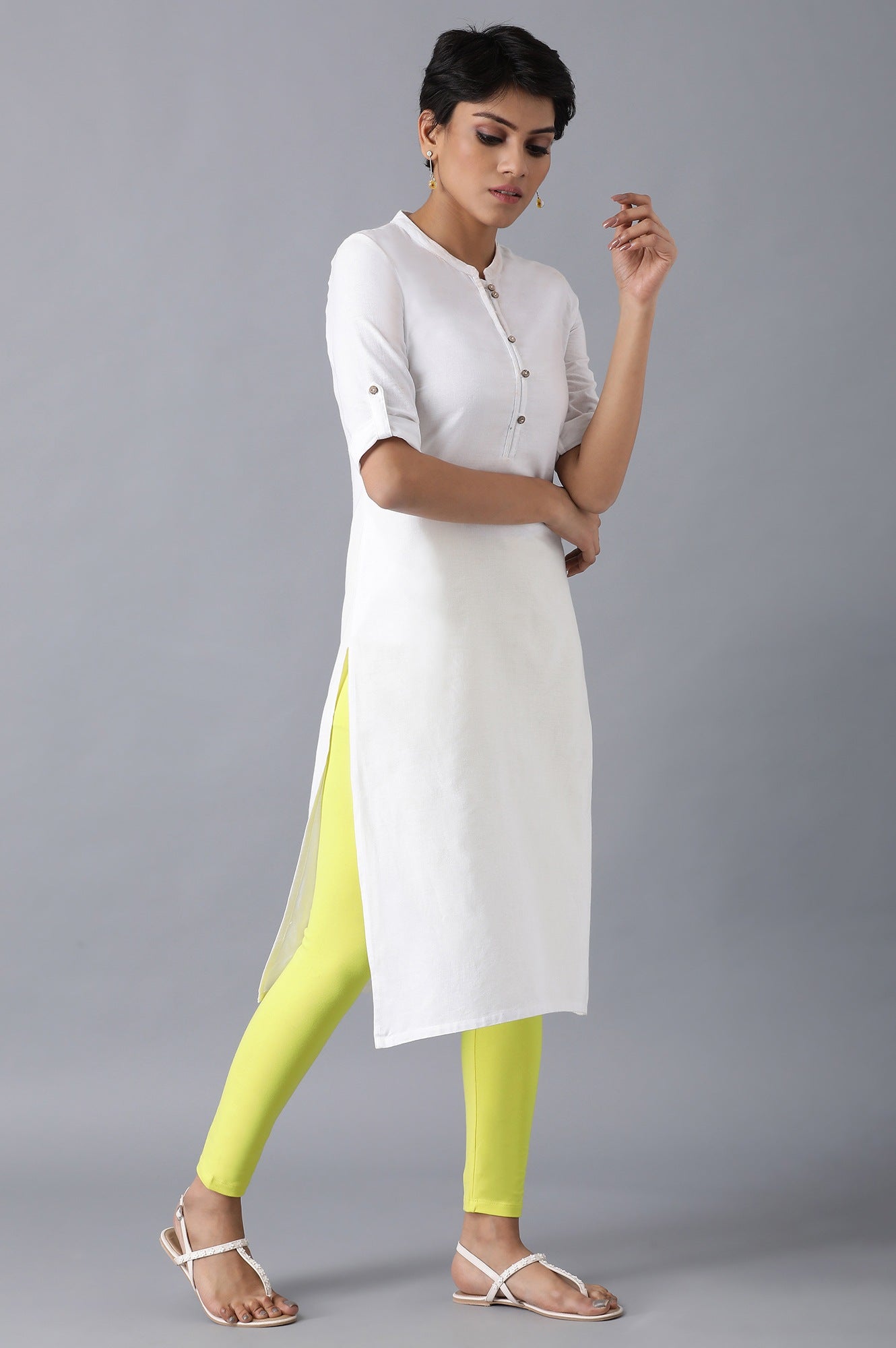 Yellow Solid Skinny Fit Cotton Tights With Elasticated Waistband