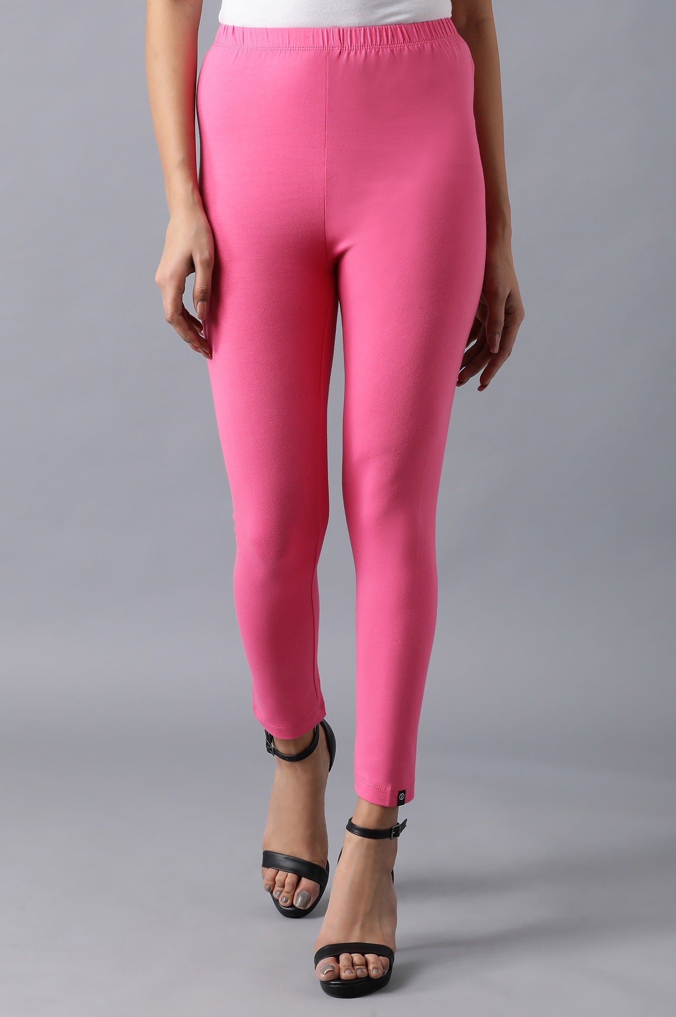 Pink Solid Skinny Fit Cotton Tights With Elasticated Waistband