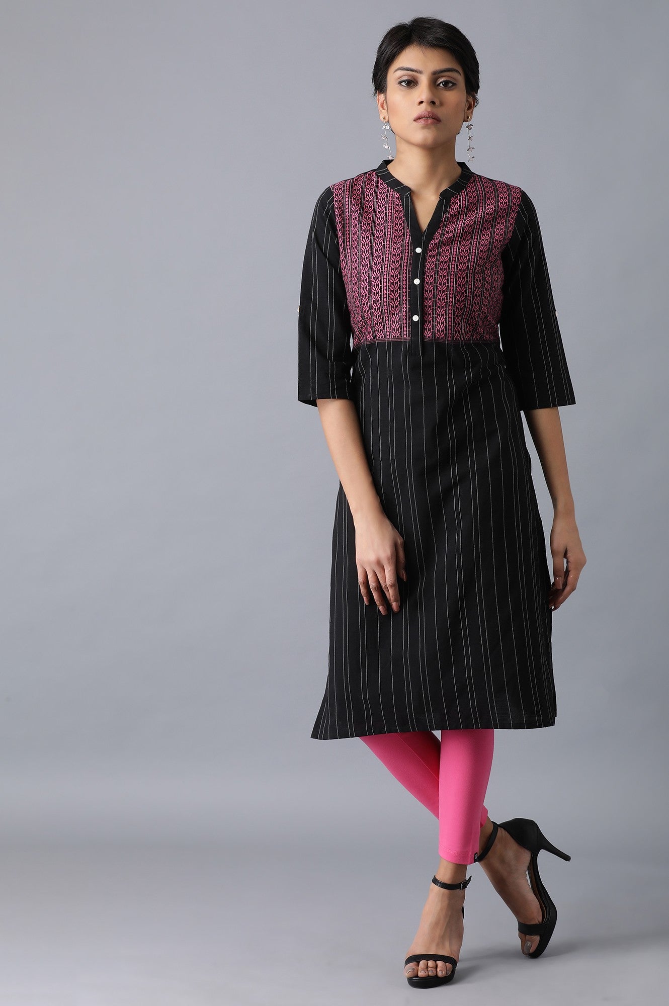 Pink Solid Skinny Fit Cotton Tights With Elasticated Waistband