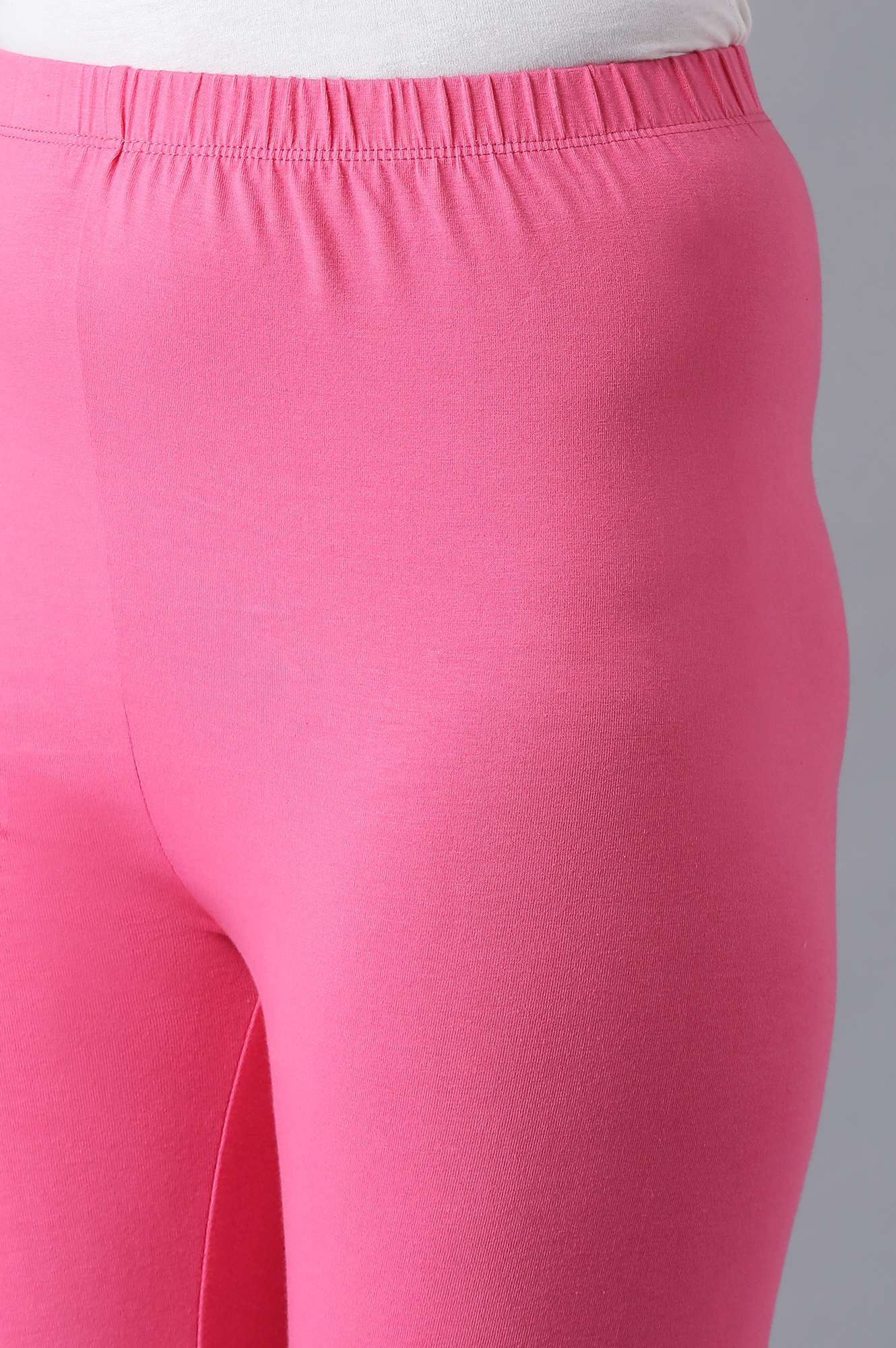Pink Solid Skinny Fit Cotton Tights With Elasticated Waistband