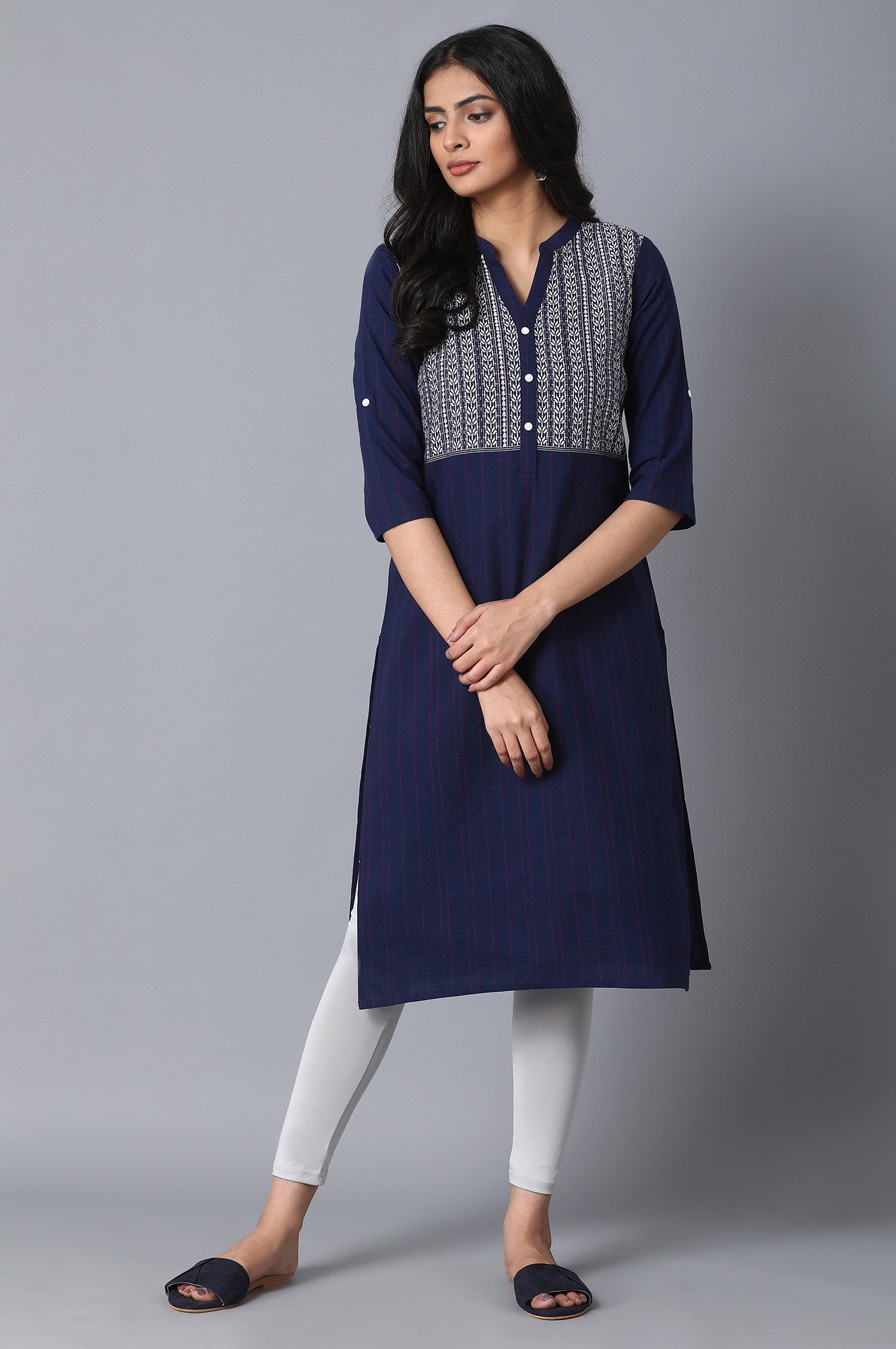 Grey Solid Skinny Fit Cotton Tights With Elasticated Waistband