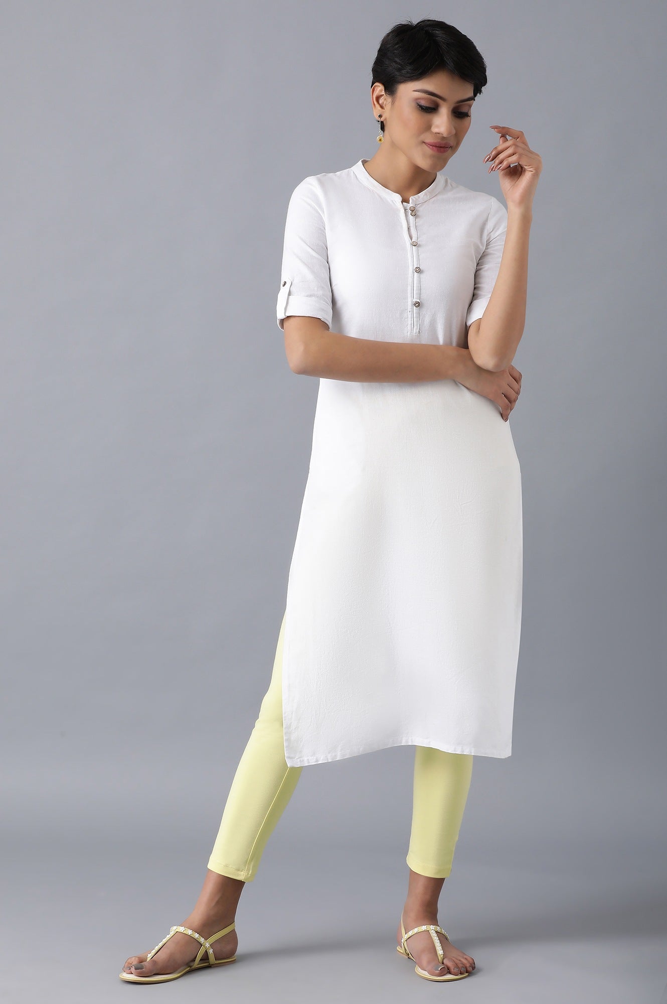 Yellow Solid Skinny Fit Cotton Tights With Elasticated Waistband