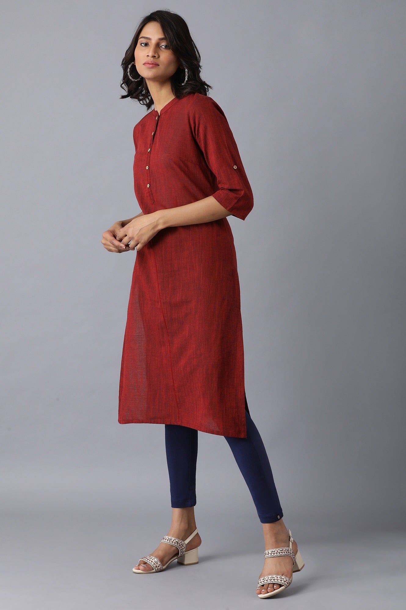 Navy Blue Solid Skinny Fit Cotton Tights With Elasticated Waistband