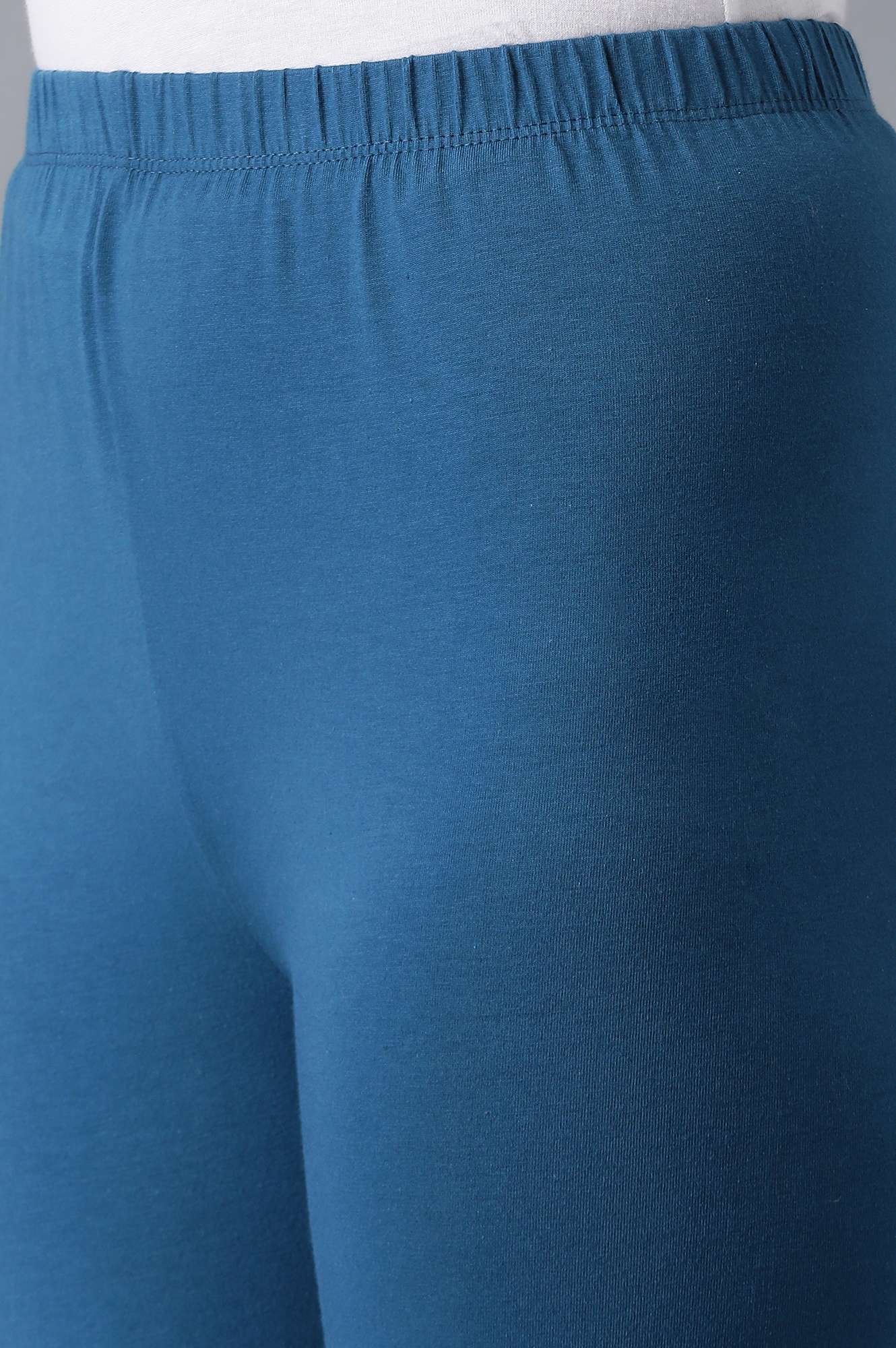 Blue Solid Skinny Fit Cotton Tights With Elasticated Waistband