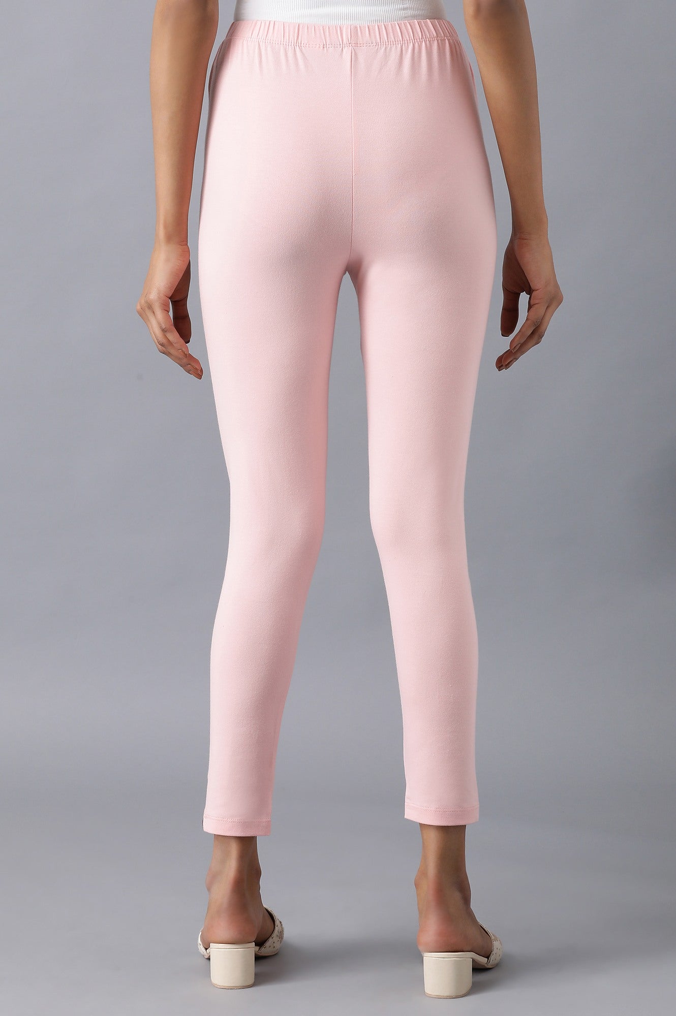 Pink Solid Skinny Fit Cotton Tights With Elasticated Waistband