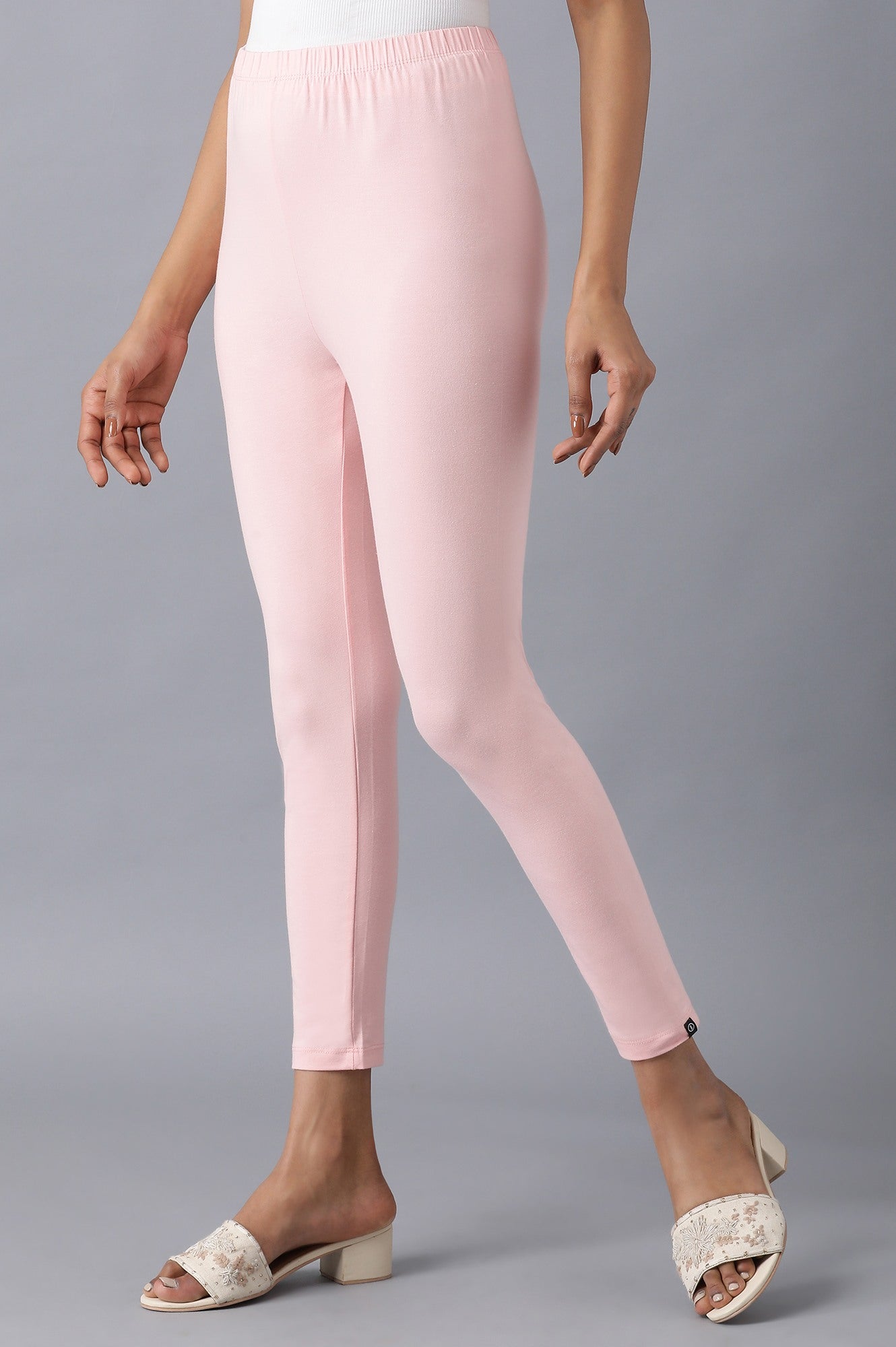 Pink Solid Skinny Fit Cotton Tights With Elasticated Waistband