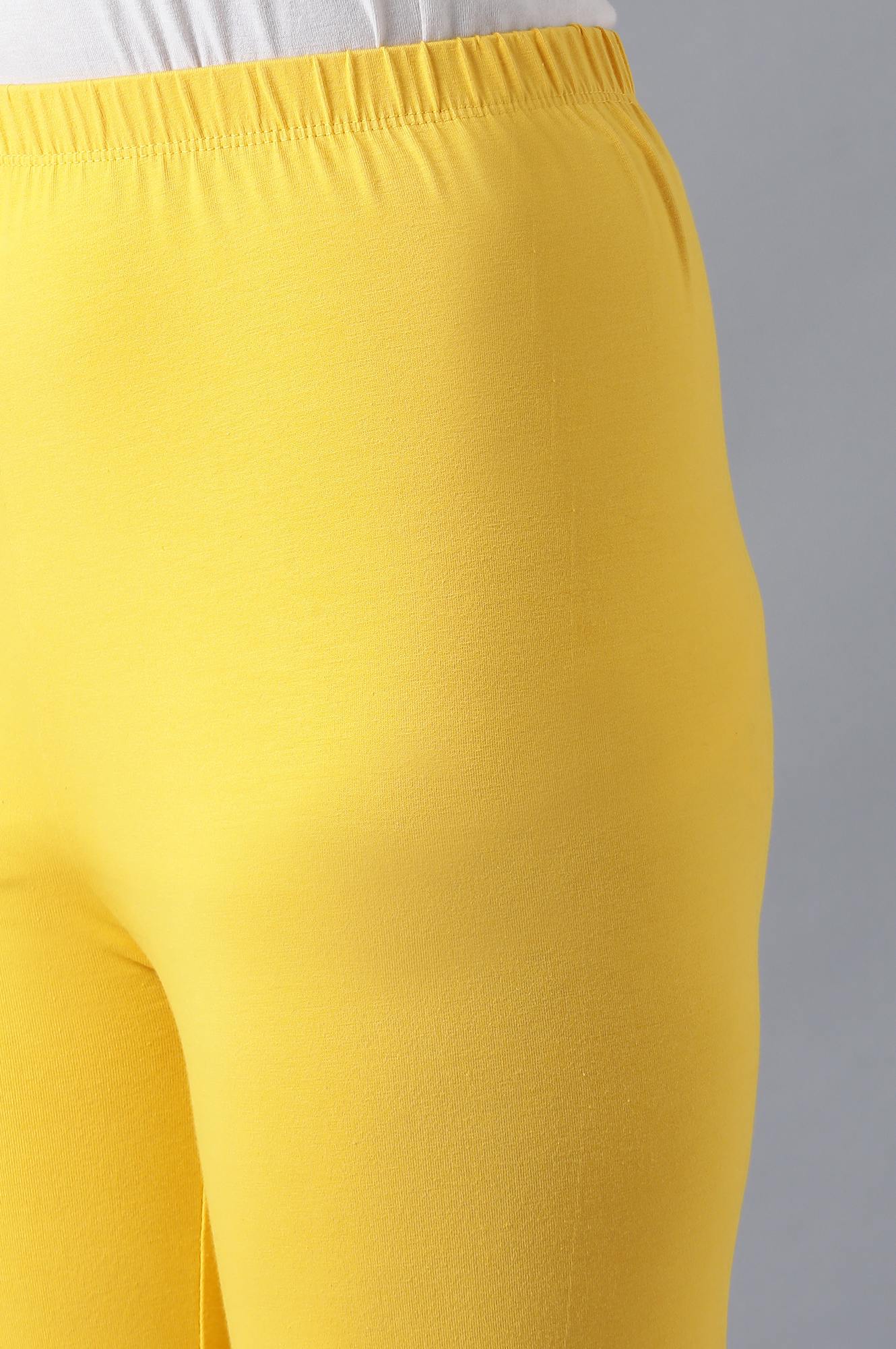 Yellow Solid Skinny Fit Cotton Tights With Elasticated Waistband