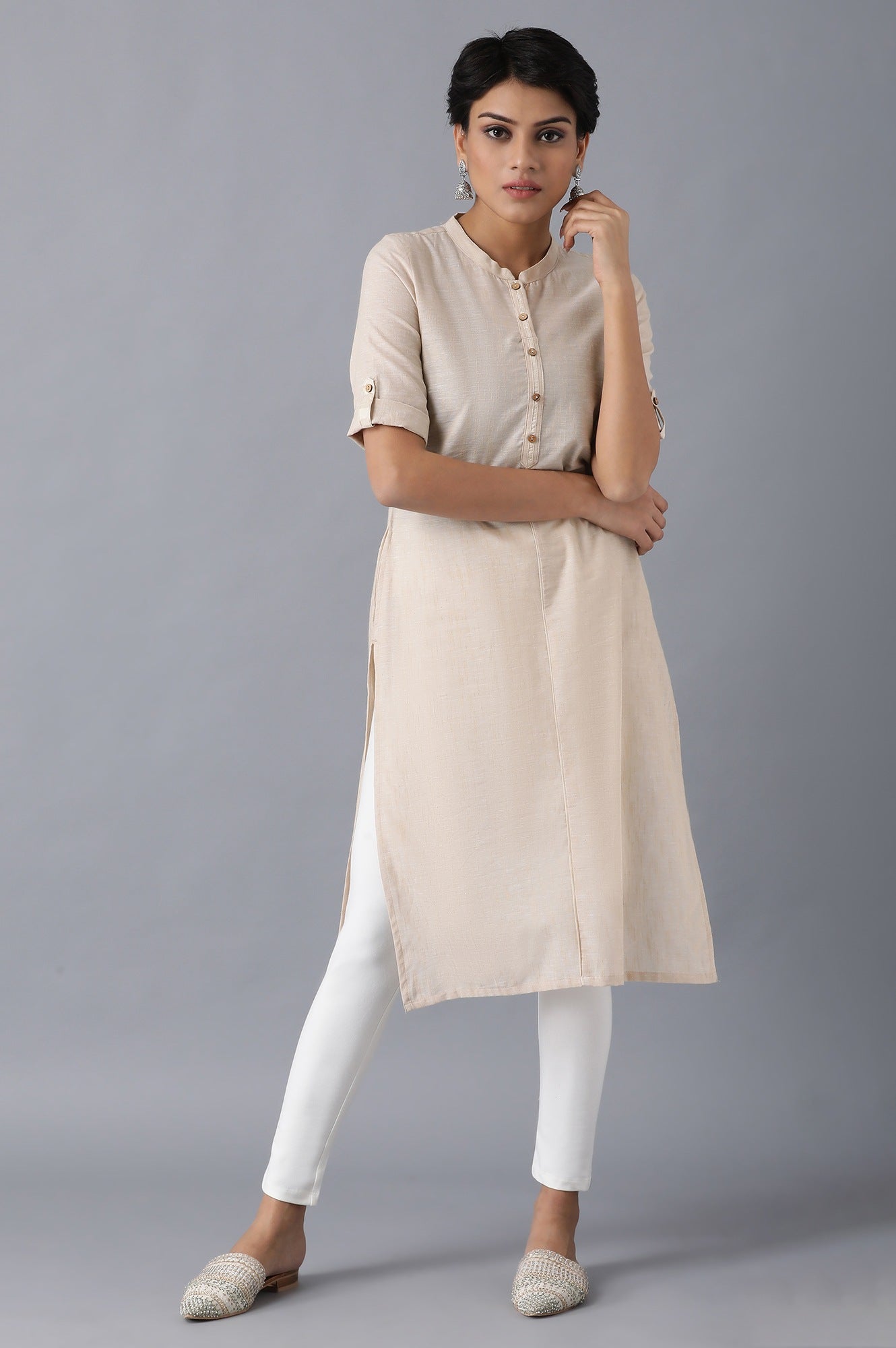 White Solid Skinny Fit Cotton Tights With Elasticated Waistband