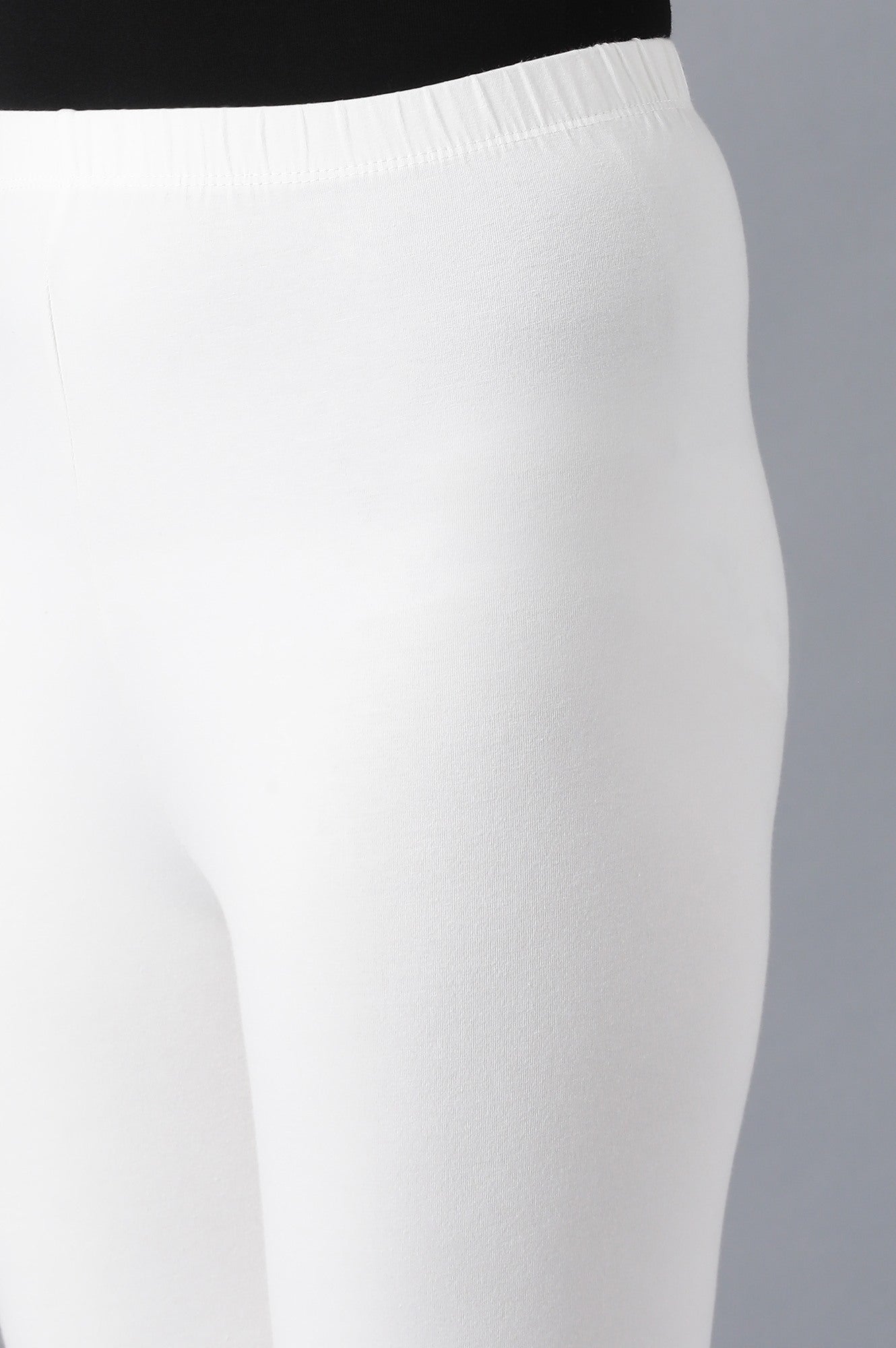 White Solid Skinny Fit Cotton Tights With Elasticated Waistband