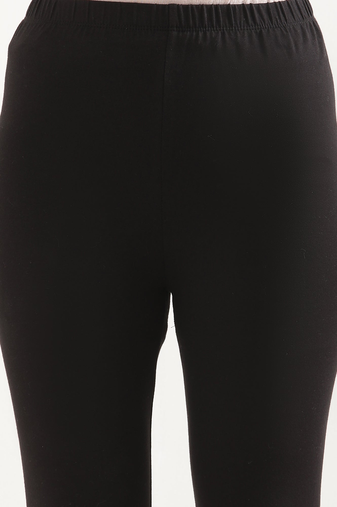 Black Solid Skinny Fit Cotton Tights With Elasticated Waistband