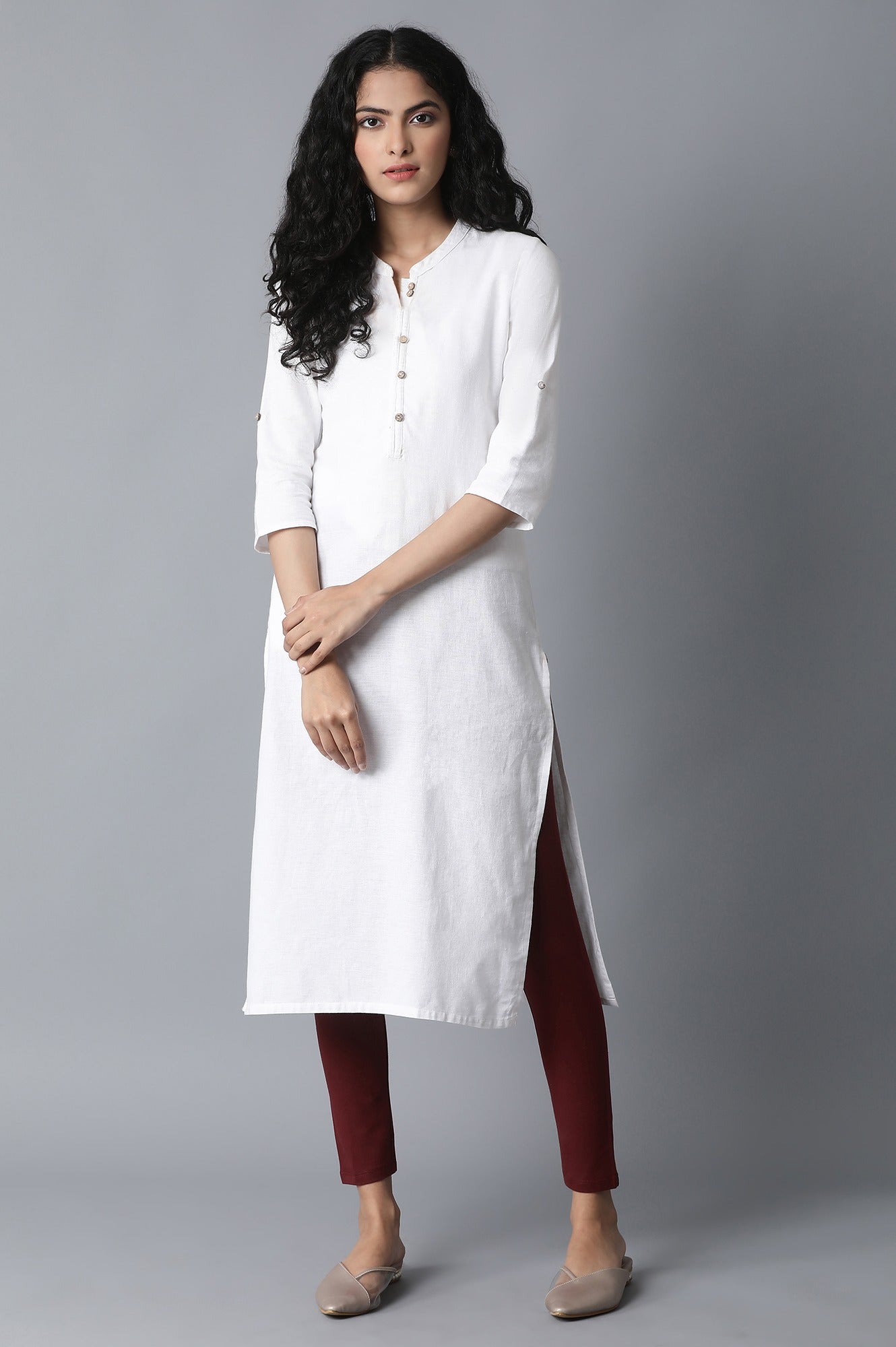 Maroon Solid Skinny Fit Cotton Tights With Elasticated Waistband