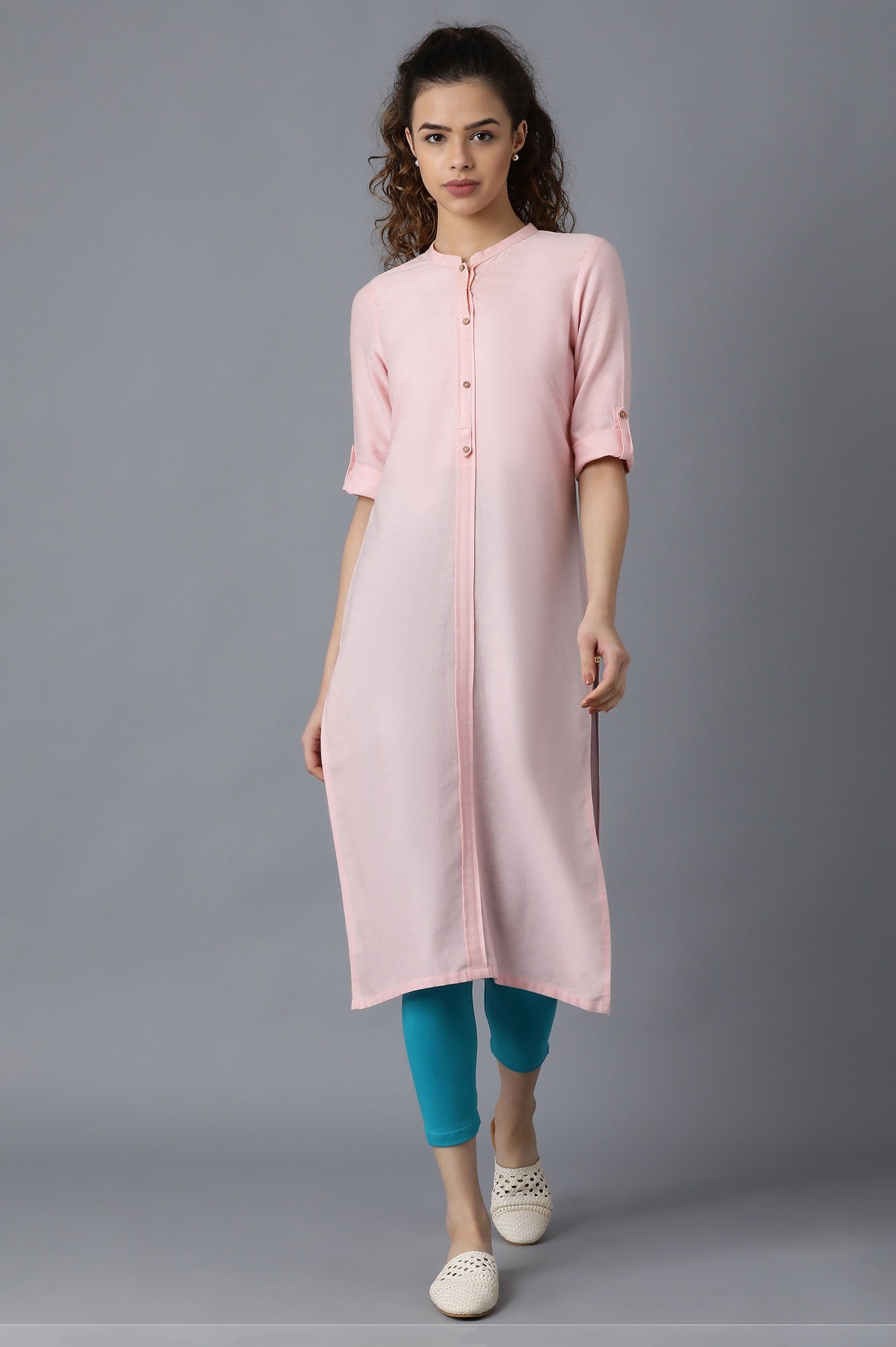 Green solid cropped tights