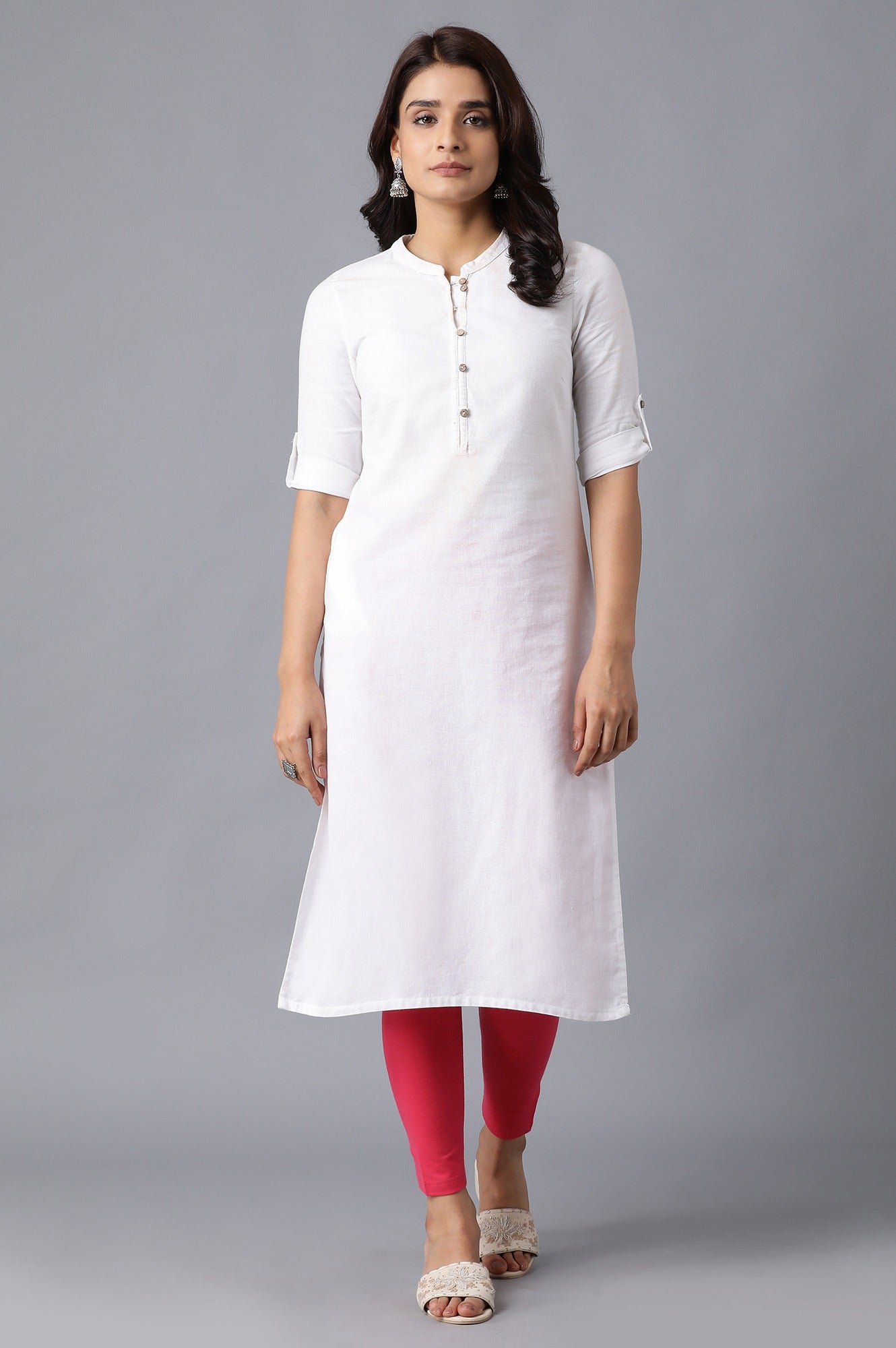 Pink Solid Skinny Fit Cotton Tights With Elasticated Waistband