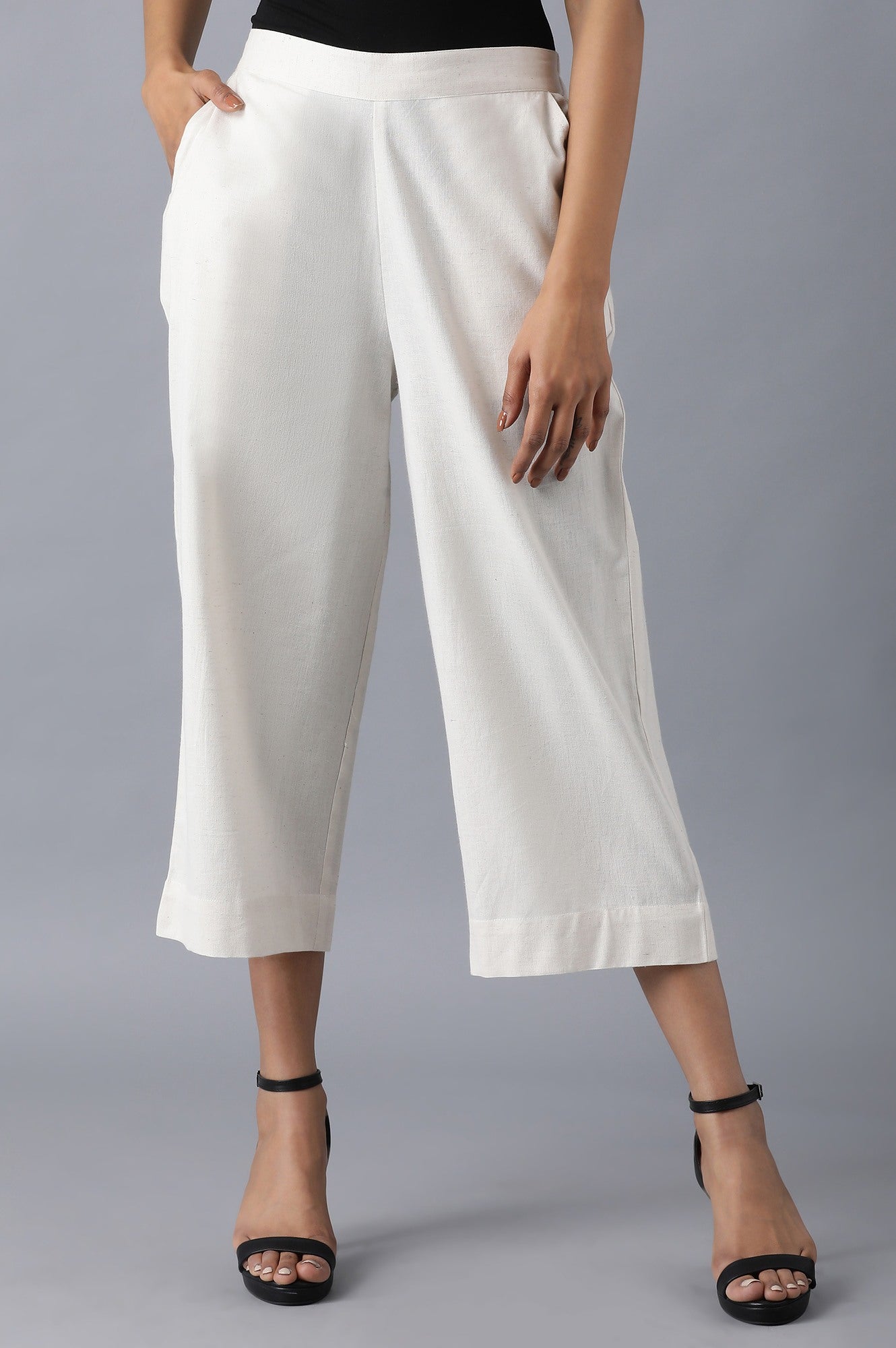 White Cotton Solid Culottes