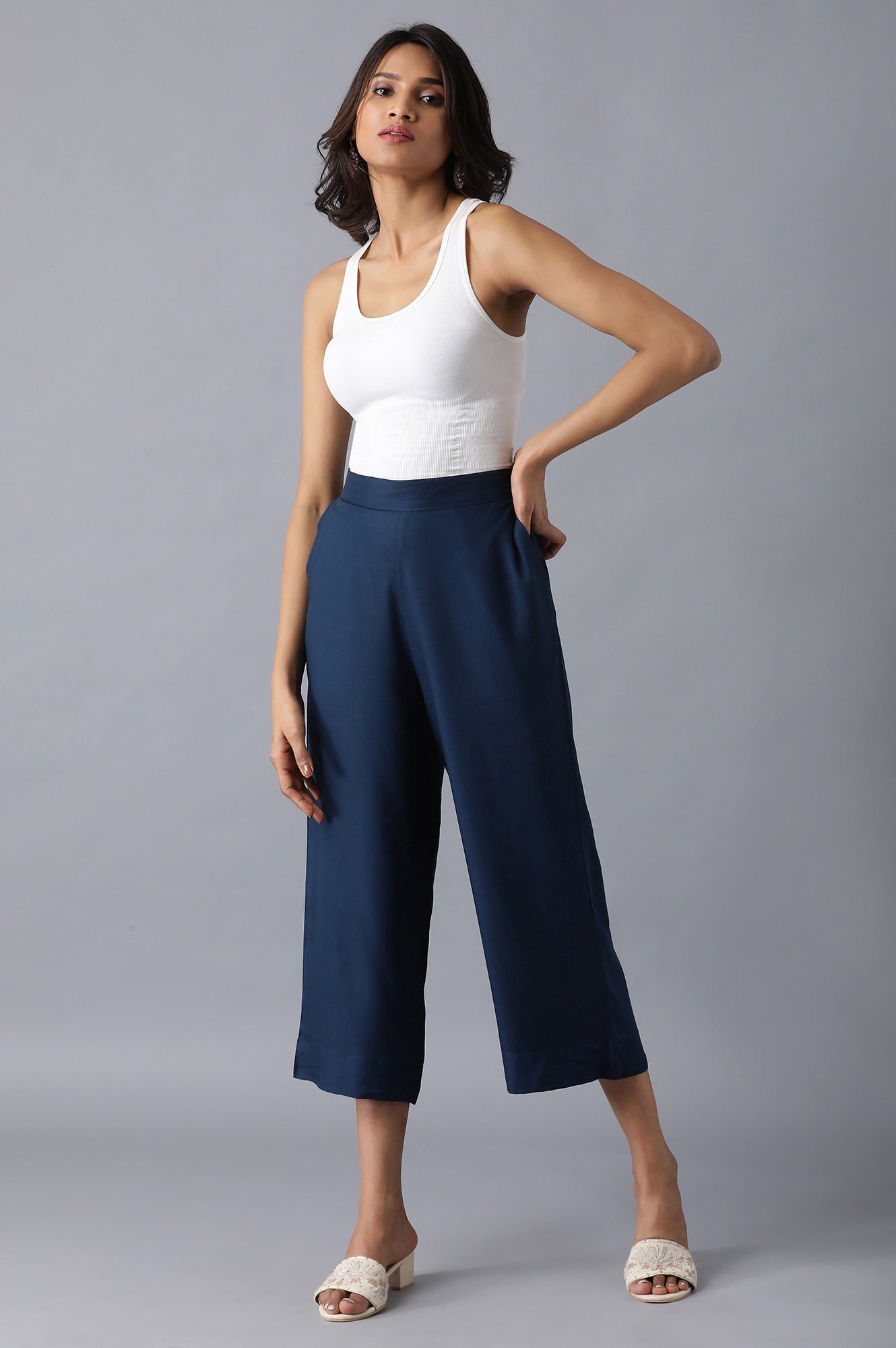 Moonlight Blue Solid Culottes