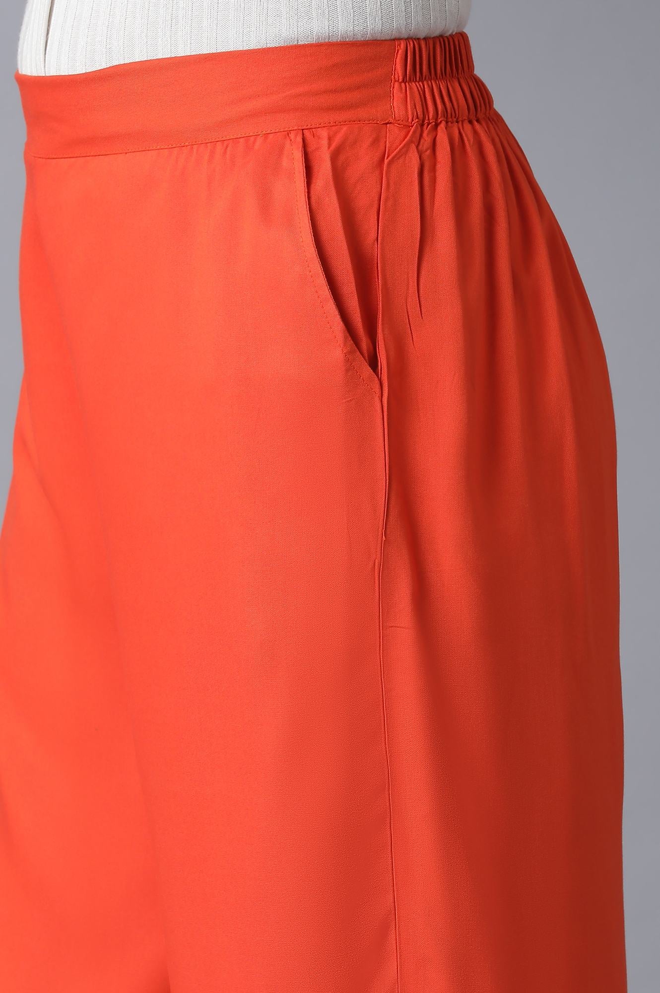 Orange Solid Straight Fit Culottes With Elasticated Waistband