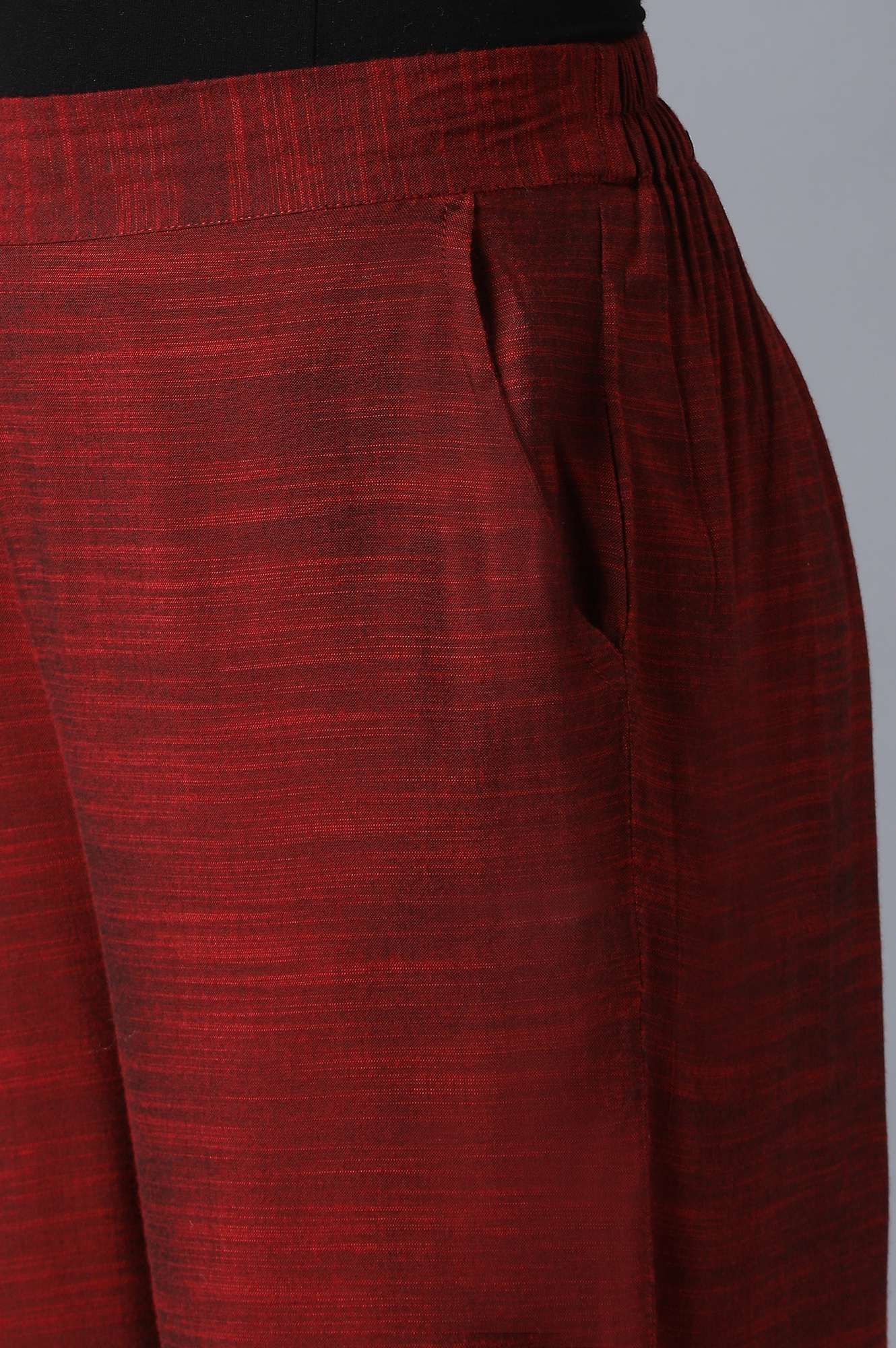 Red Solid Straight Fit Woven Palazzo With Pleated Pockets