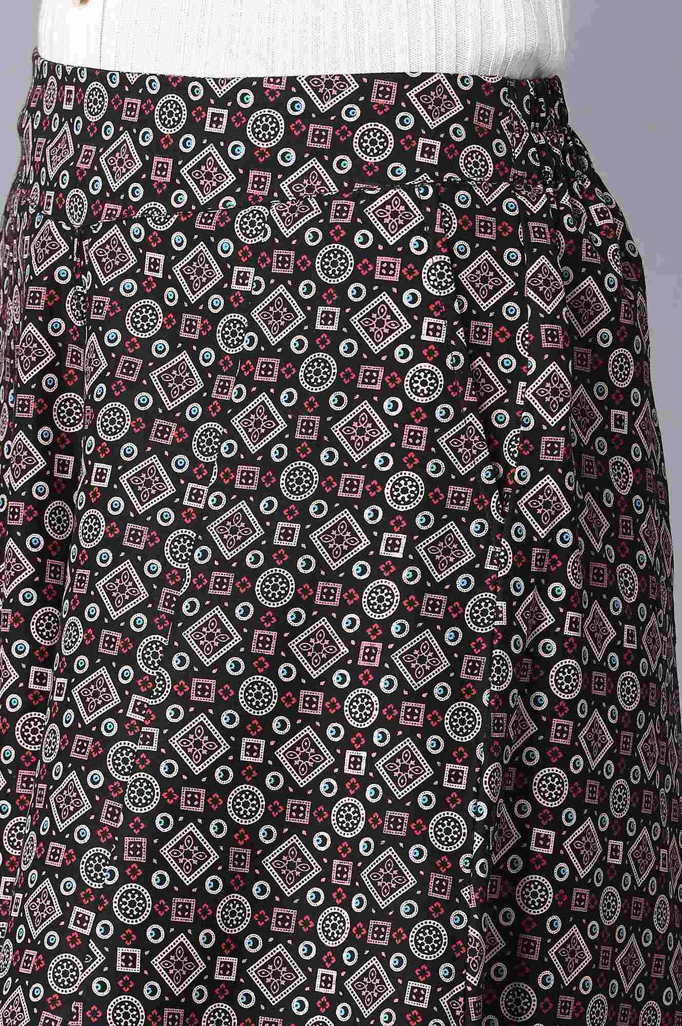 Black Geometric Printed Flared Cotton Palazzo With Elasticated Waist