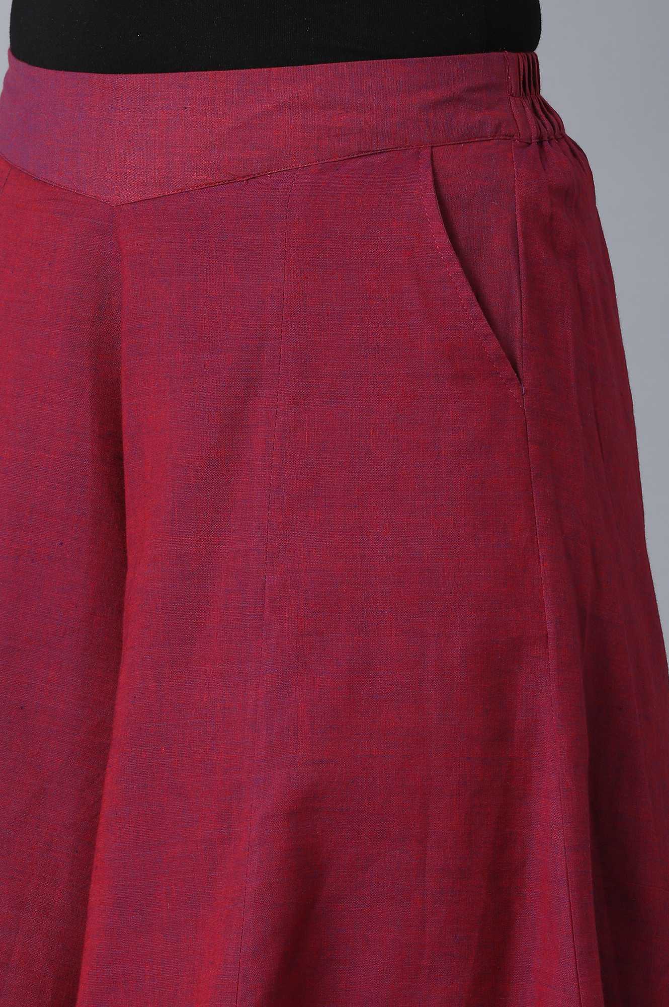 Purple Solid Flared Cotton Palazzo With Elasticated Waist