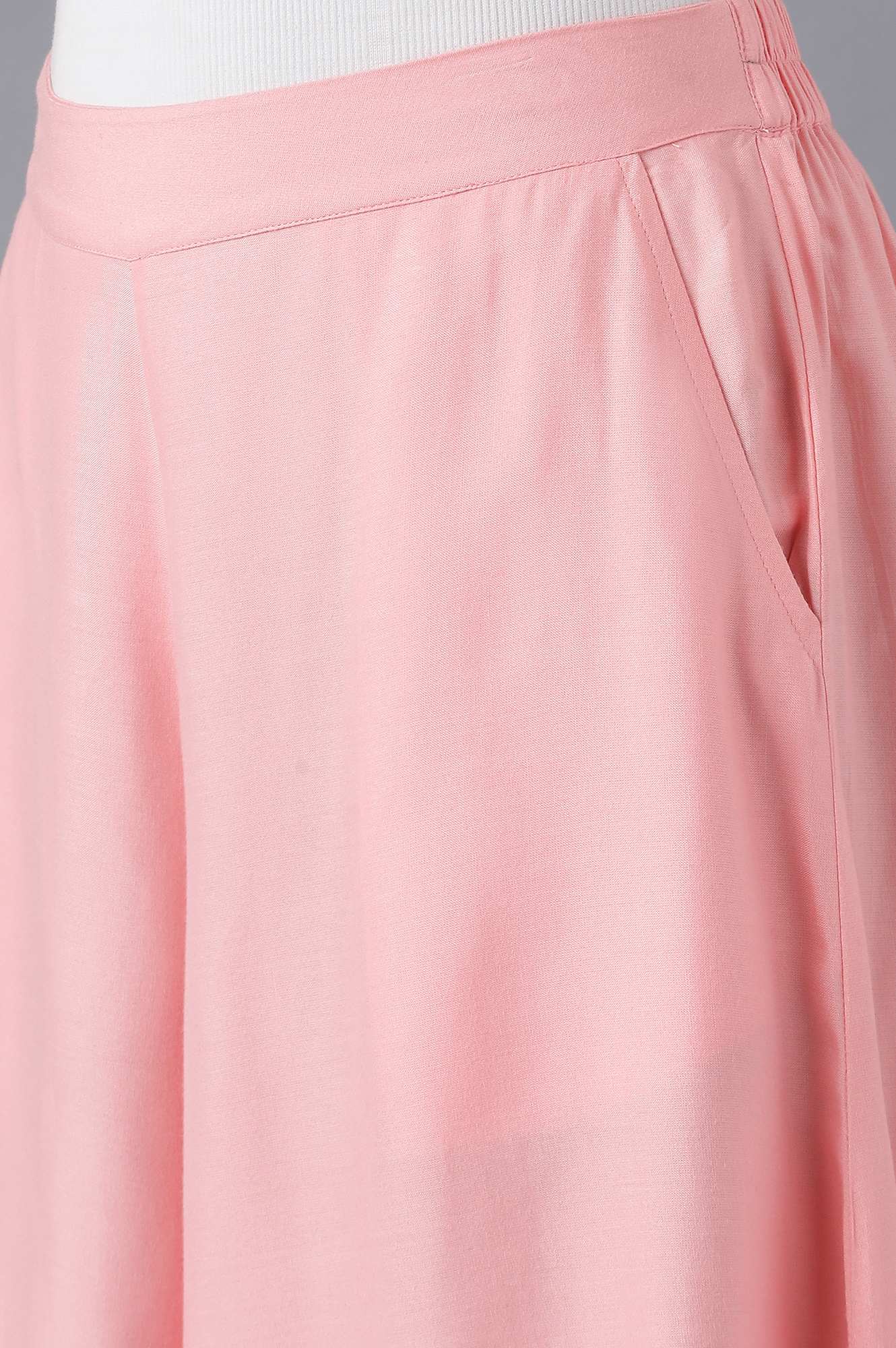 Pink Solid Flared Cotton Culottes With Elasticated Waistband