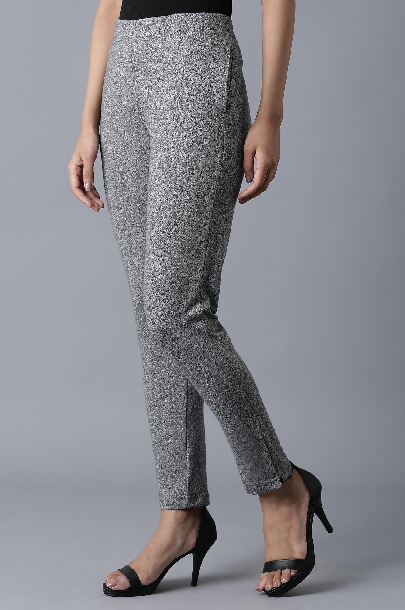 Grey Solid Straight Fit Cotton Palazzo With Elasticated Waist