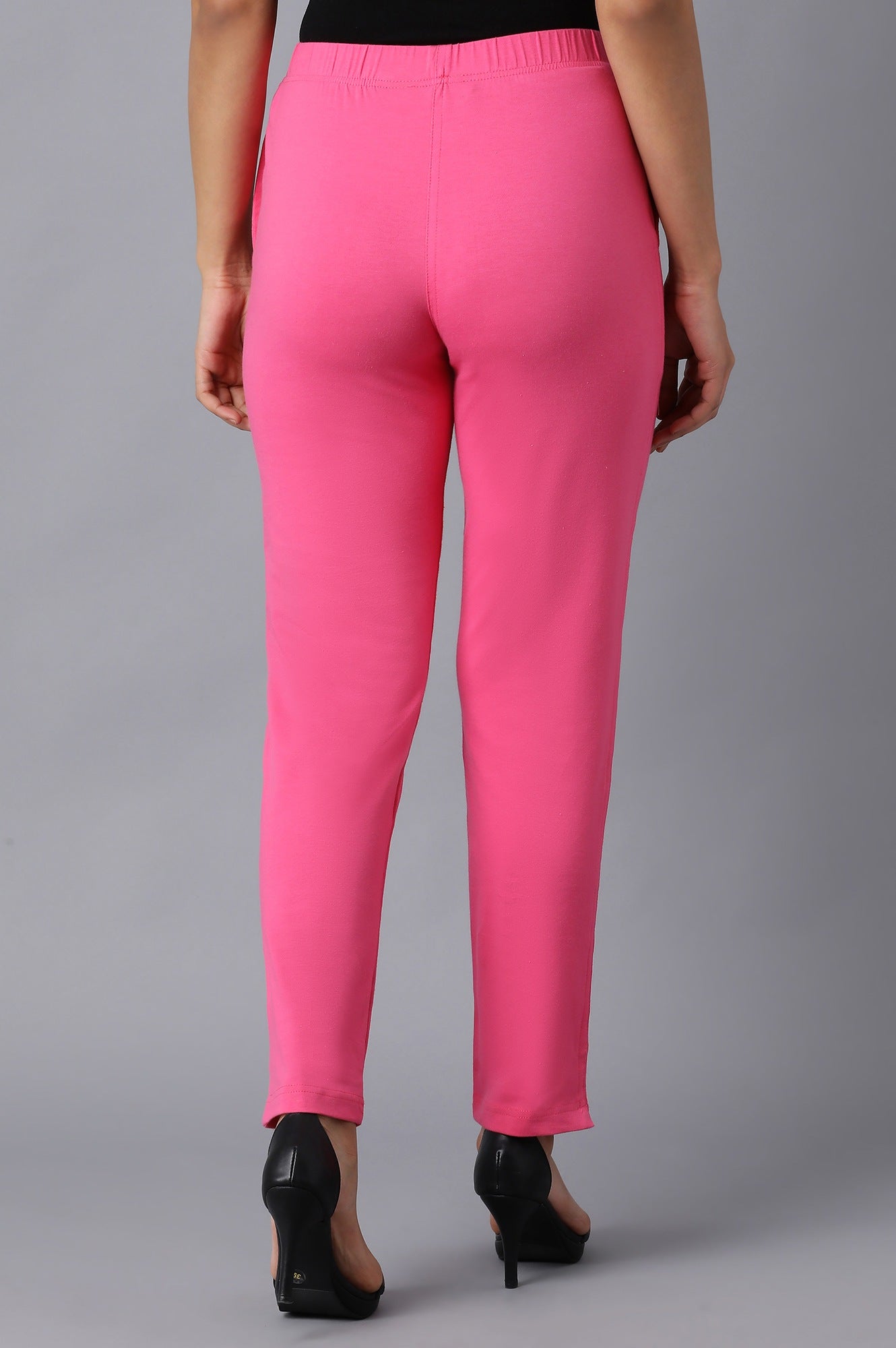 Pink Solid Straight Fit Cotton Pants With Side Pockets