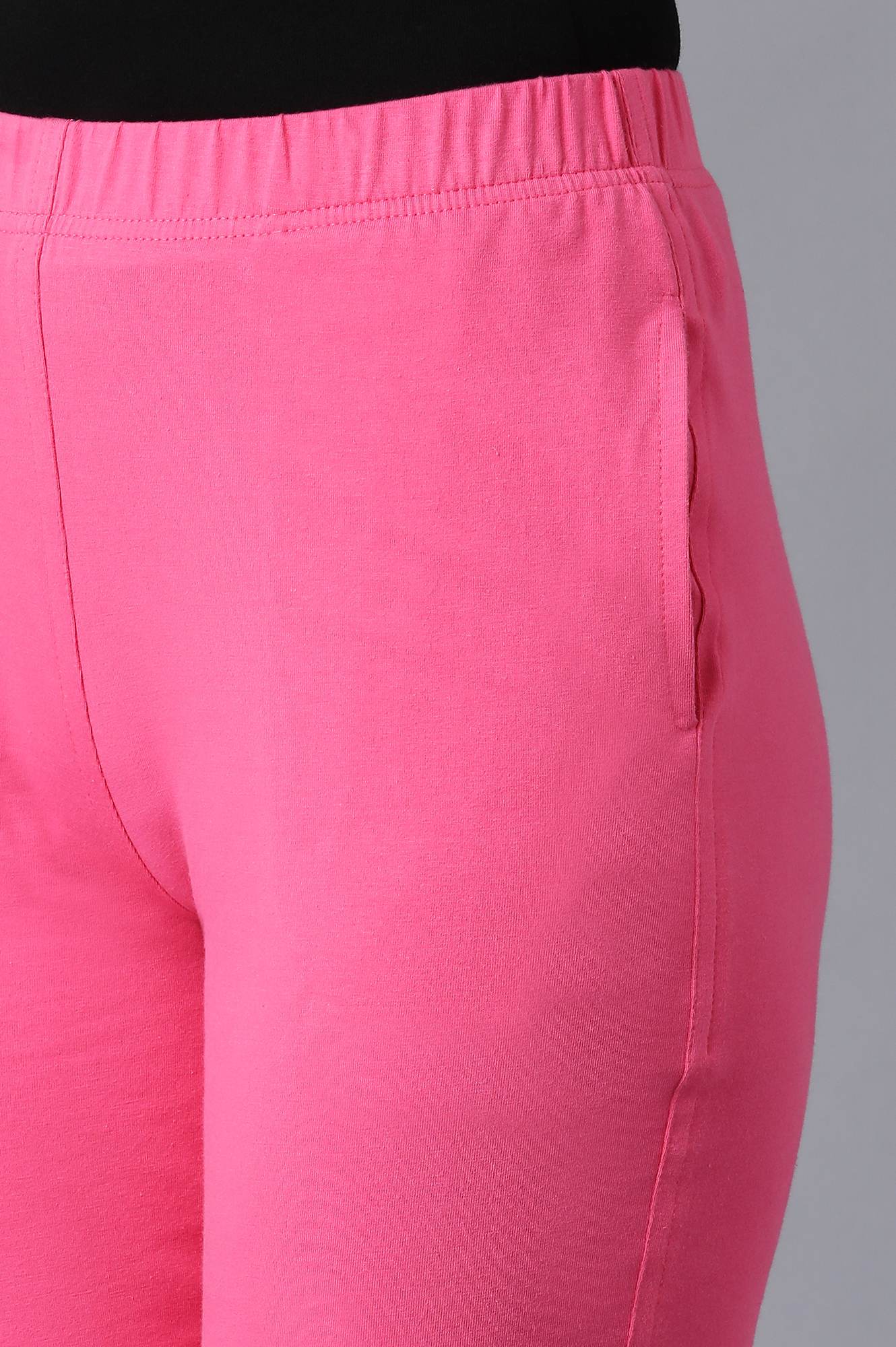 Pink Solid Straight Fit Cotton Pants With Side Pockets