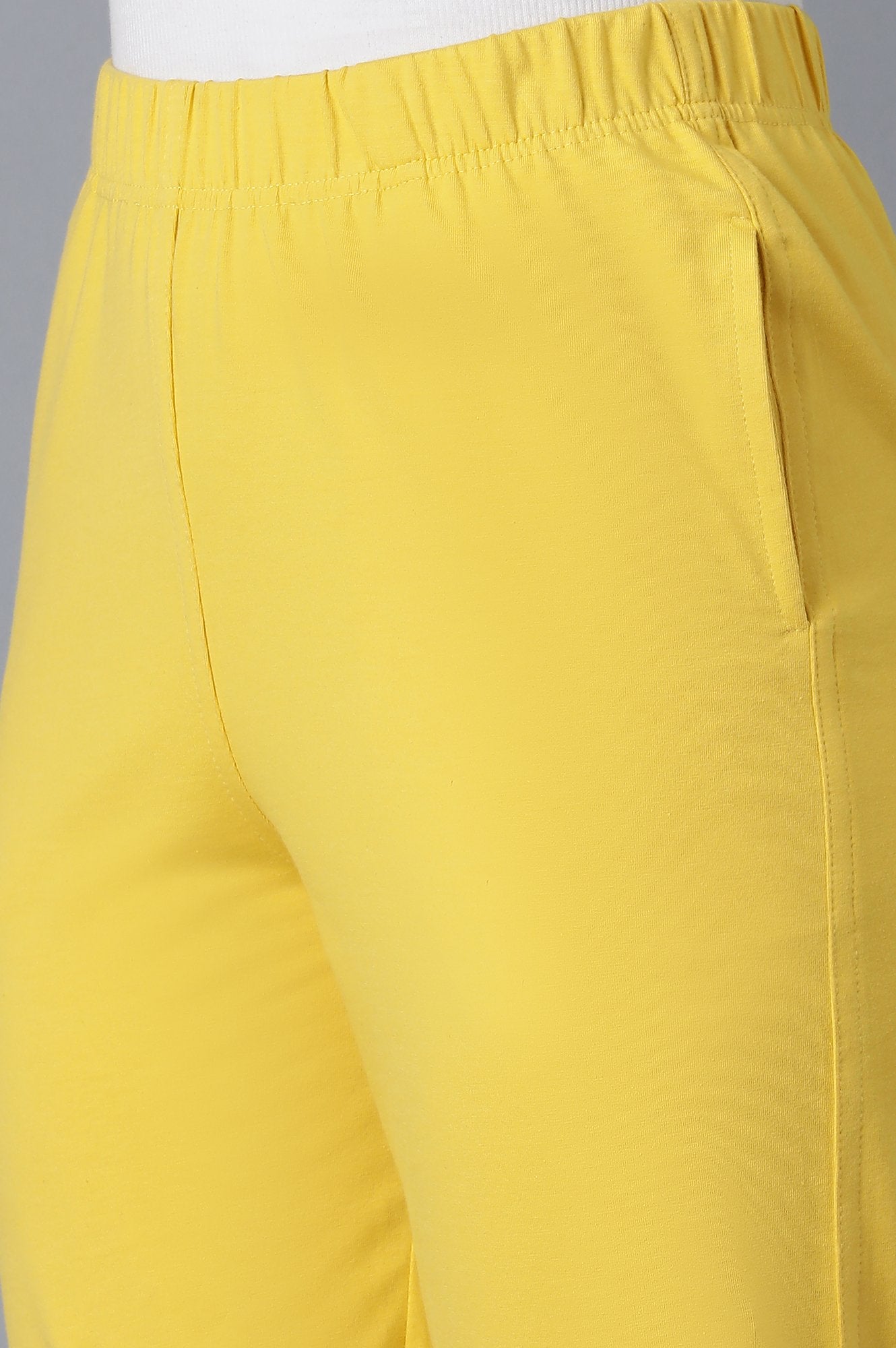 Yellow Solid Straight Fit Cotton Pants With Elasticated Waistband