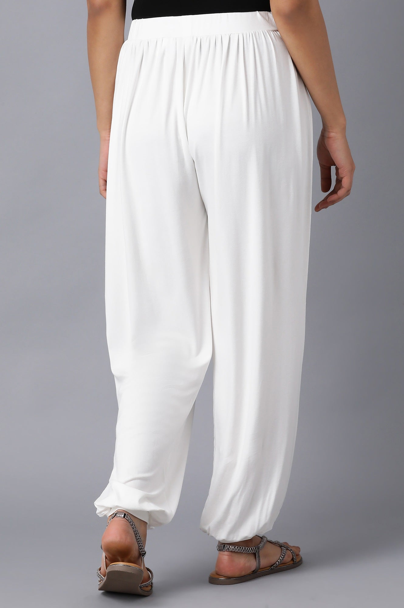 White Solid Flared Palazzo With Elasticated Waistband