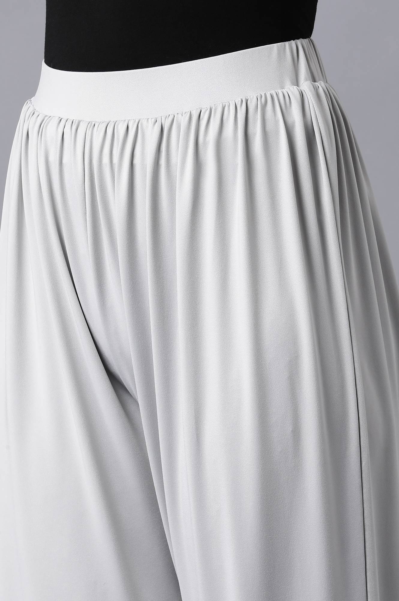 Silver Solid Flared Pants With Elasticated Waist