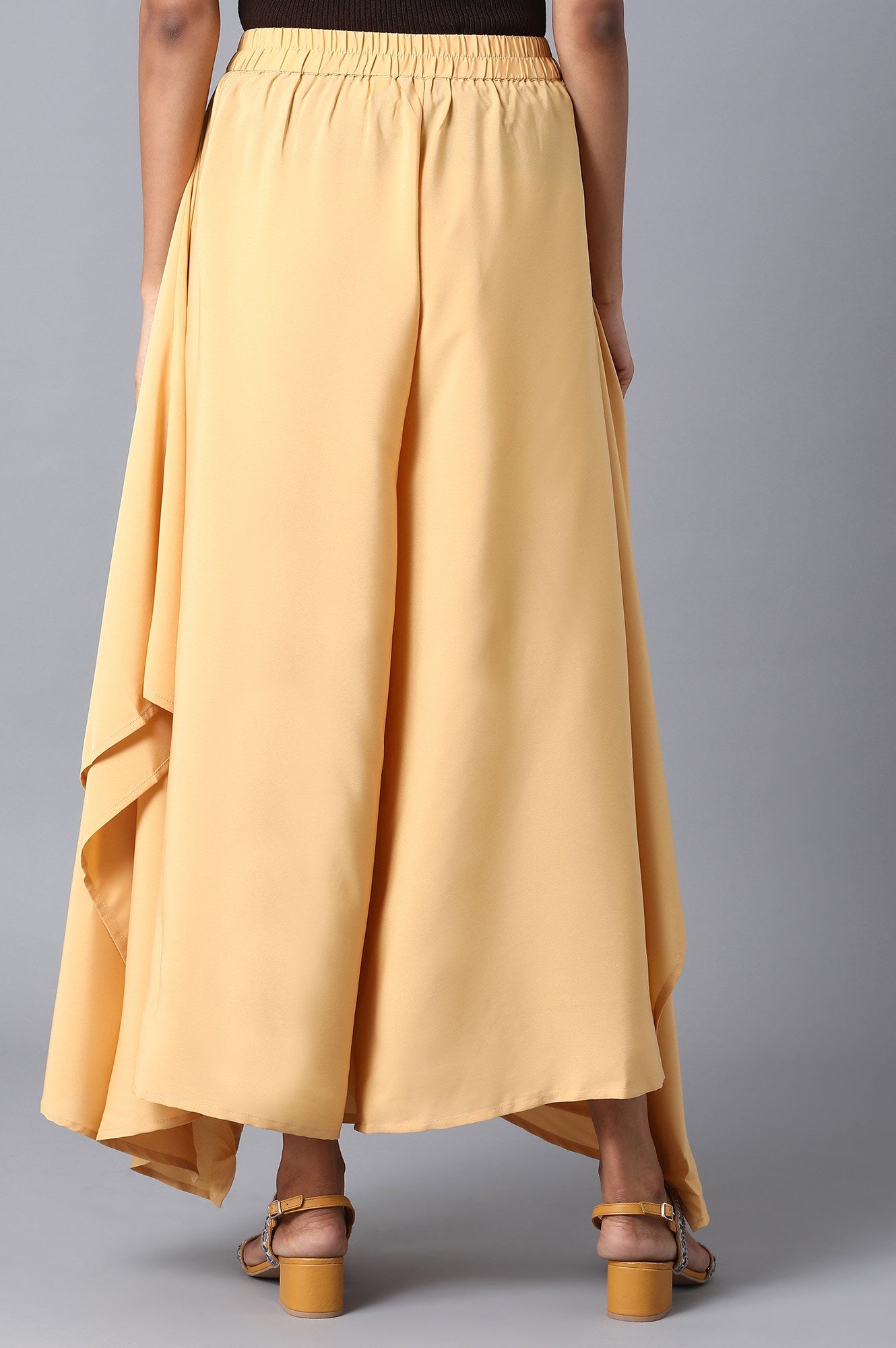 Gold Solid Flared Woven Palazzo With Elasticated Waist