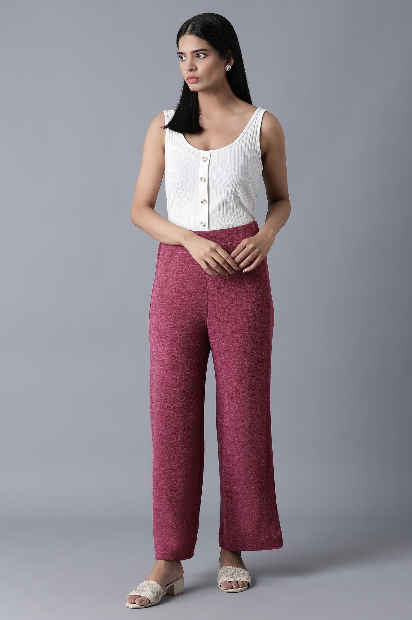 Pink Solid Straight Fit Palazzo With Elasticated Waist