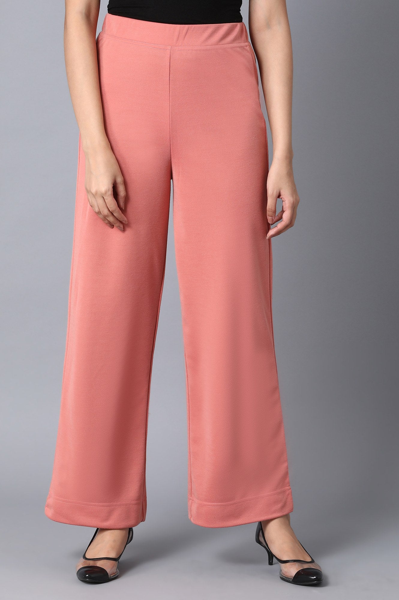 Pink Solid Straight Fit Palazzo With Elasticated Waistband