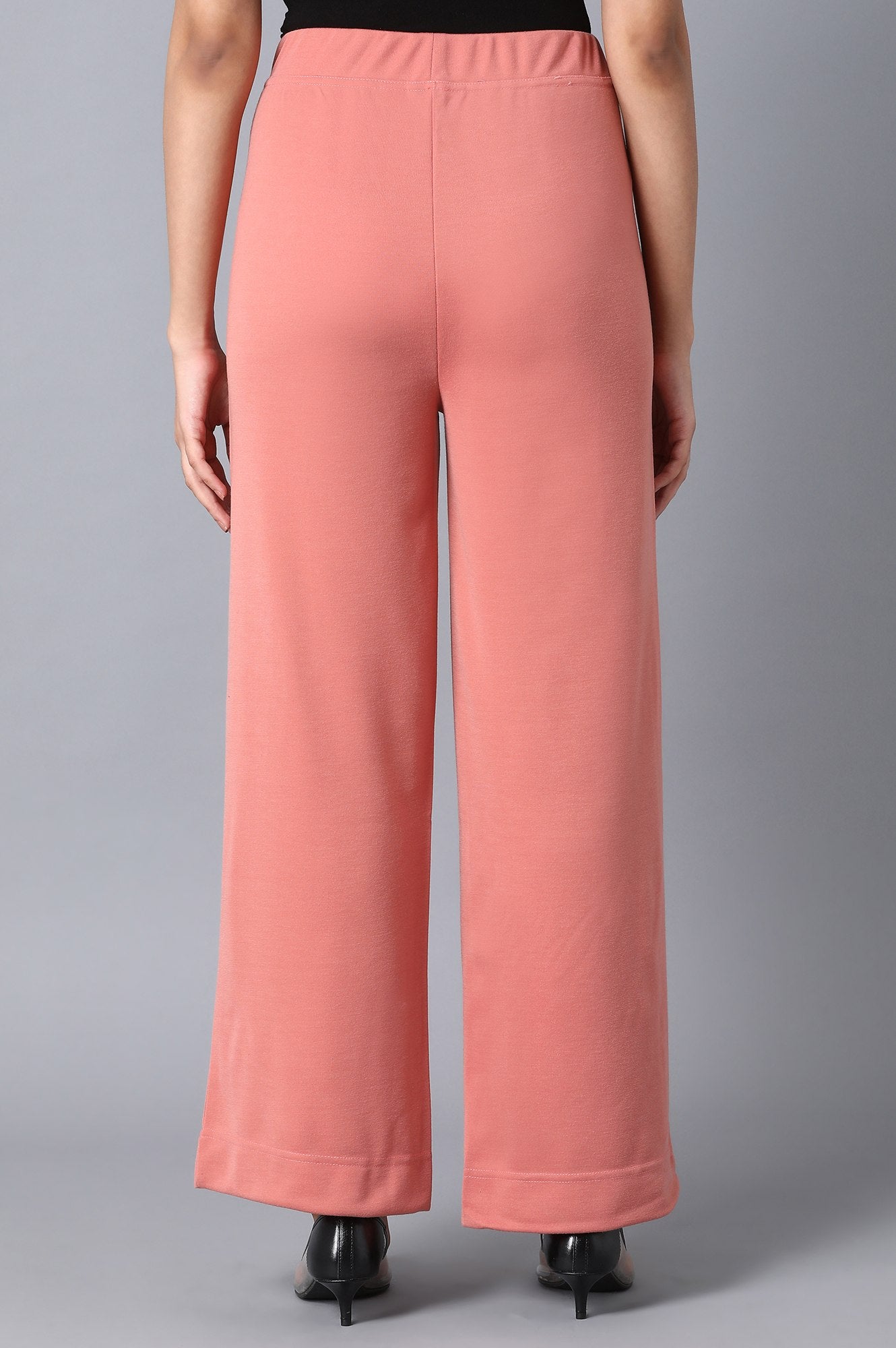 Pink Solid Straight Fit Palazzo With Elasticated Waistband