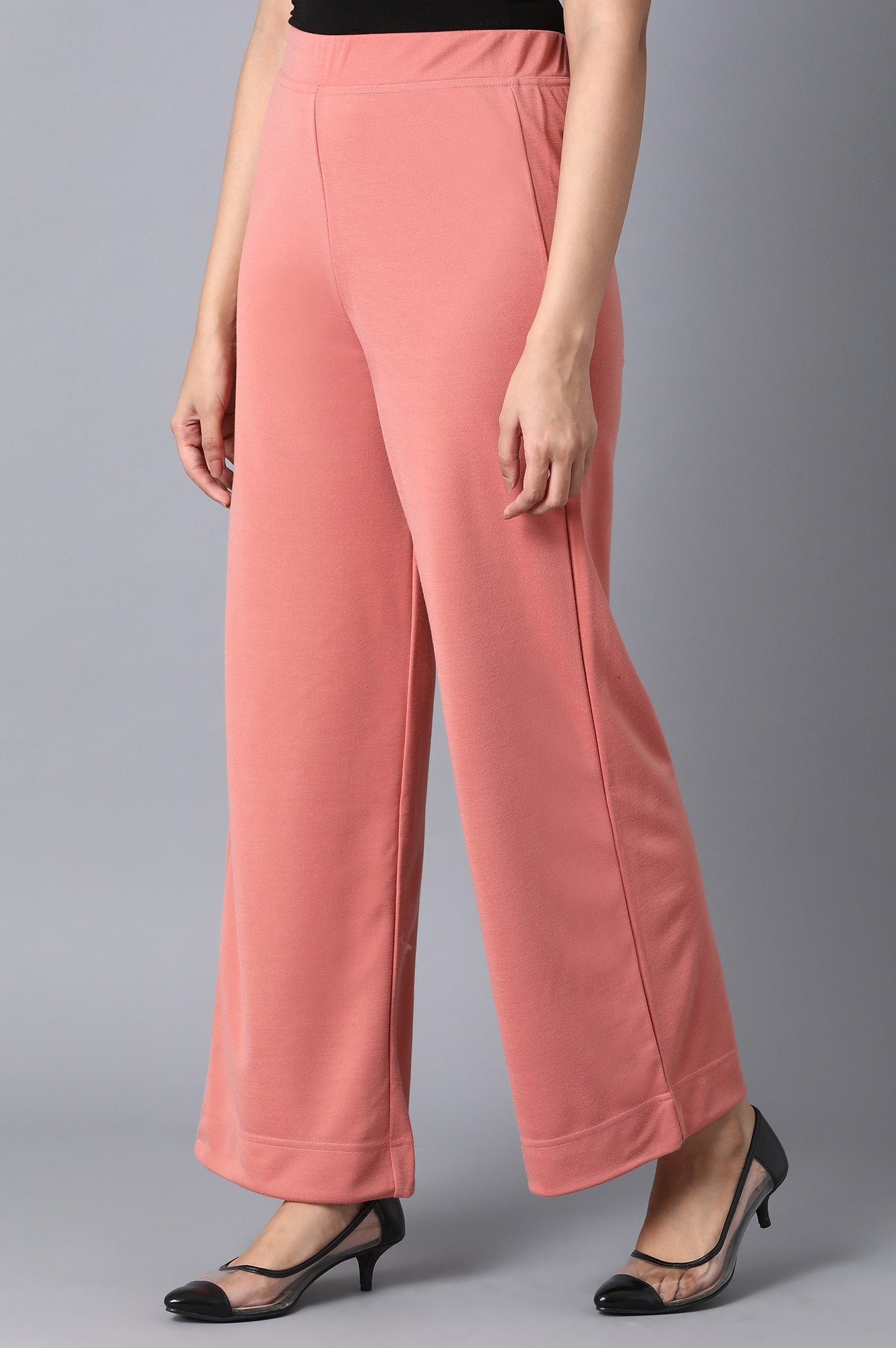 Pink Solid Straight Fit Palazzo With Elasticated Waistband