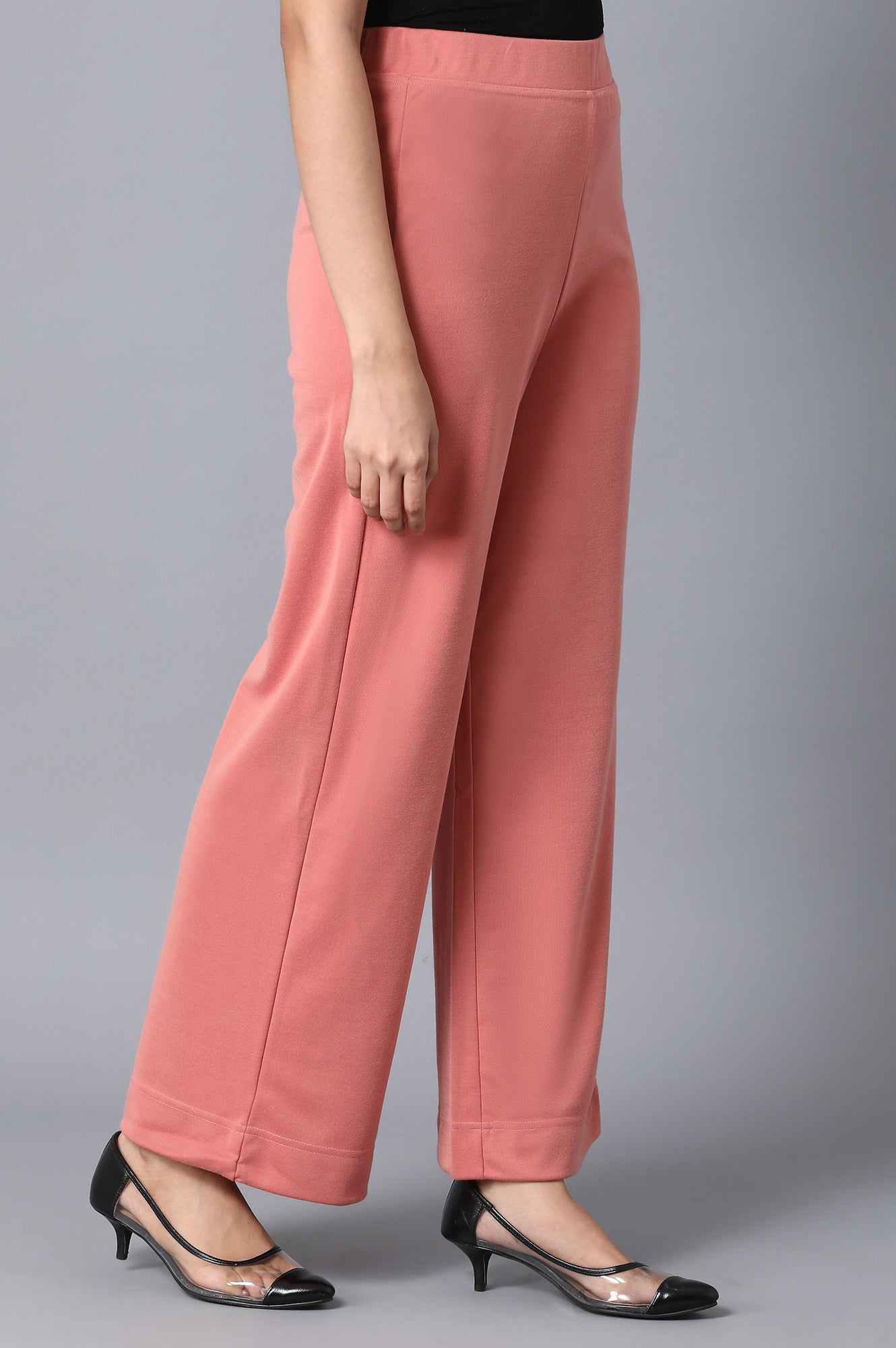 Pink Solid Straight Fit Palazzo With Elasticated Waistband