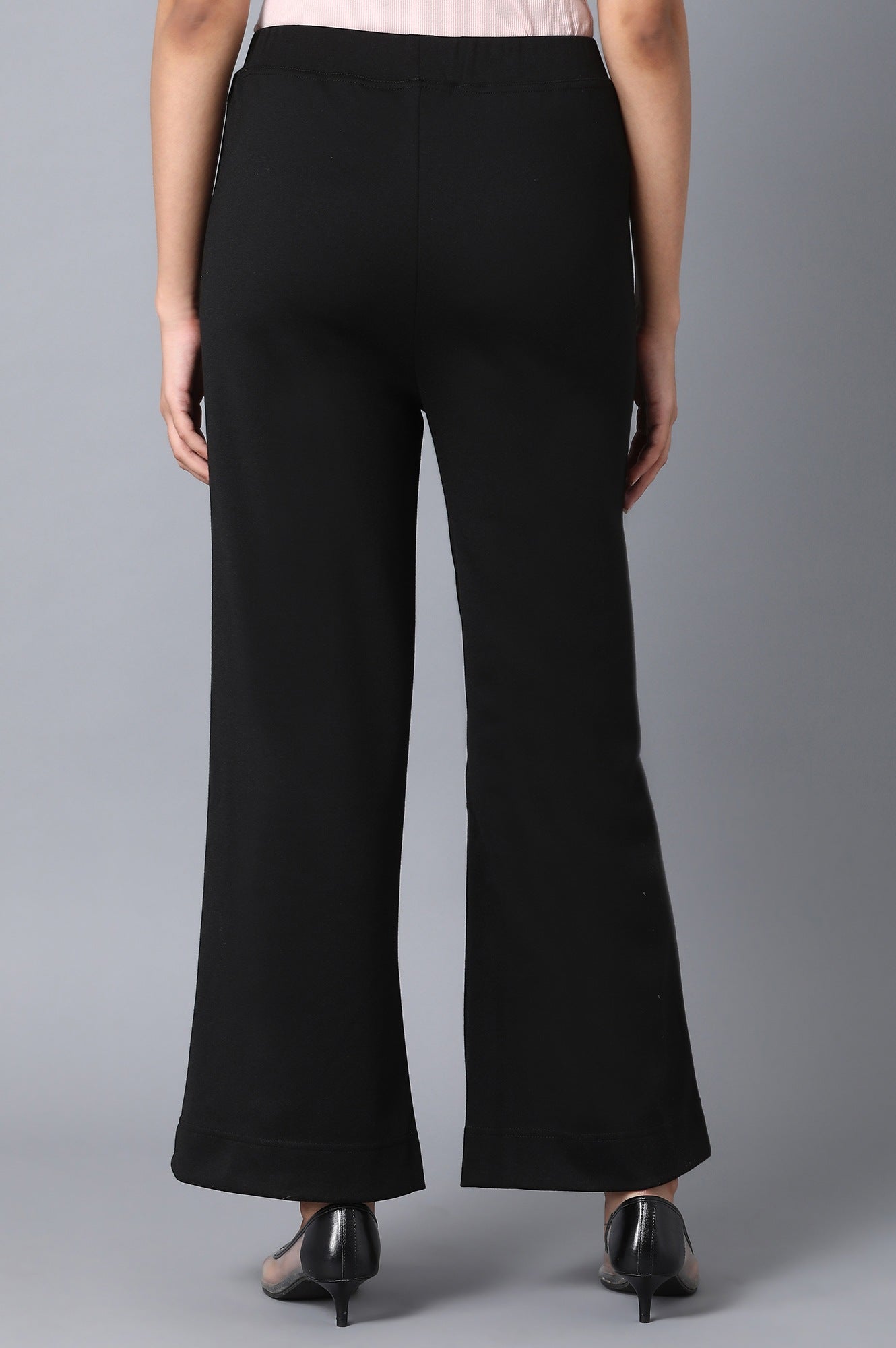 Black Solid Straight Fit Palazzo With Elasticated Waist