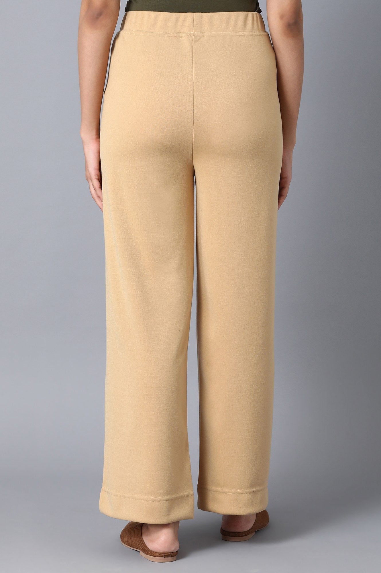 Gold Solid Straight Fit Palazzo With Elasticated Waist
